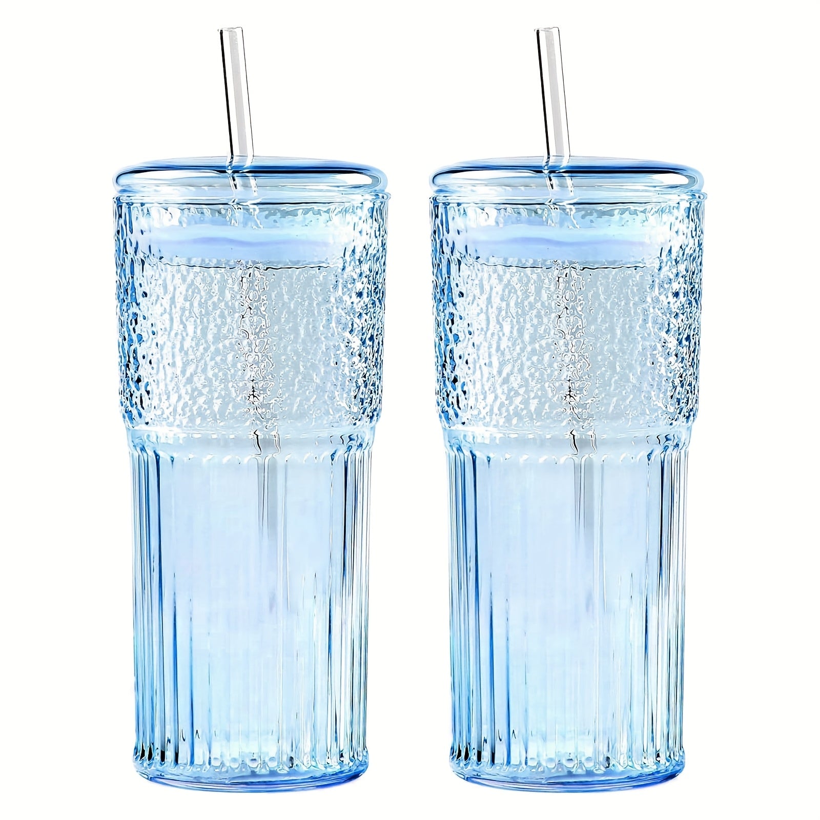 2pcs 20oz Glass Tumbler Set with Lids And Glass Straws Reusable Iced Coffee Cups Juice And Milk Bottles Perfect Family Gift