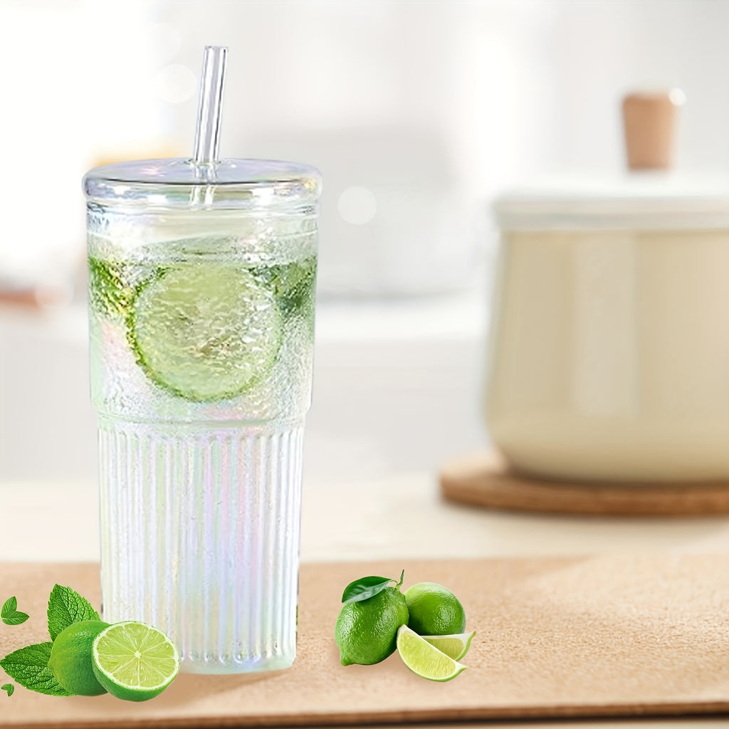 2pcs 20oz Glass Cups with Lids And Straws, Glass Coffee Tumbler, Tumbler Water Glass, Water Bottle, Thick Wall Glass Coffee Mug Iced Tea Cup, 20oz Beer Can Shaped Drinking Glasses, Perfect for Thanksgiving