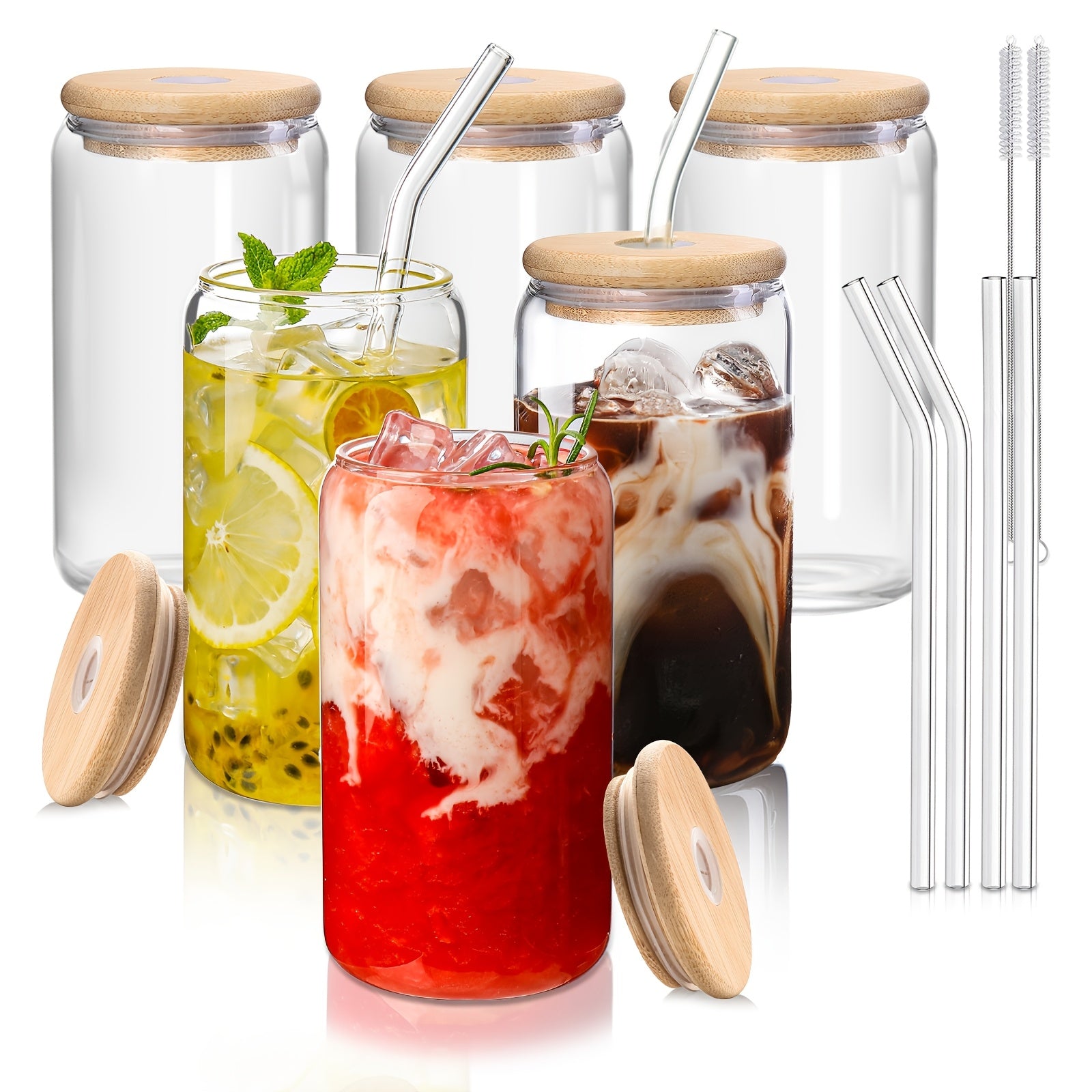 6/8/16pcs Glasses, 16oz Insulated Glasses with Lids And Straws, Jar Glasses for Gifts, Parties, Drinking Glass Sets, Iced Coffee Mugs, Cute Tea Mugs, Homemade Drinking Glasses.
