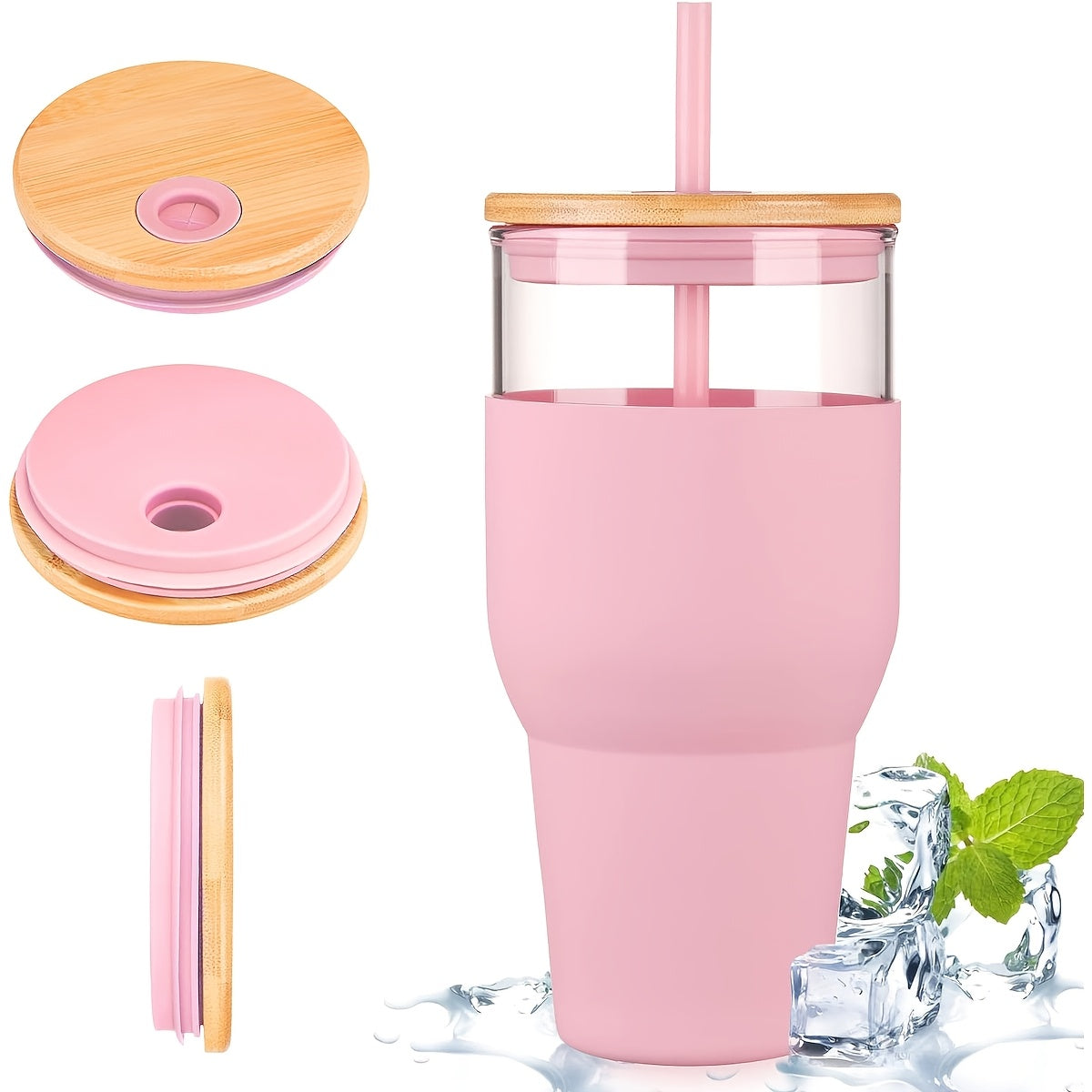 32oz Glass with Lid And Straw, Silicone Non-slip Sleeve, Keeps Heat In, Keeps Cold Out, Suitable for Iced Tea, Beverages, Juices, Coffee, Lead Free BPA Free,!