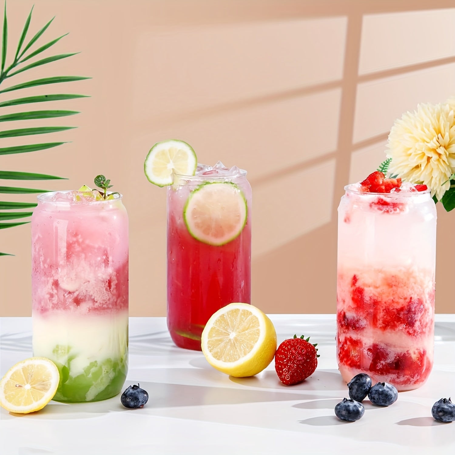 4pcs, 18.6oz/550ml, Including Bamboo Lid, Straw, Straw Brush Glass Set, with A Smooth And Pleasing Contour Design Similar to Traditional Aluminum Cans. It Is Definitely An Ideal Container for Iced Coffee, Milk Tea, Soda Water, Juice