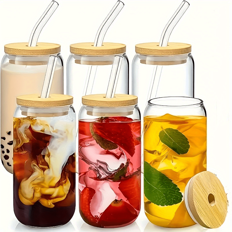 2pcs Glass Cups, 17.8oz/ 550ml Glass Cups With Lids And Straws, Mason Jar Drinking Glasses, Ice Coffee Cup, Glass Cups With Bamboo Lids, Cute Cups, Beer, Reusable Straws And Straw Cleaner For Restaurant/ Hotel