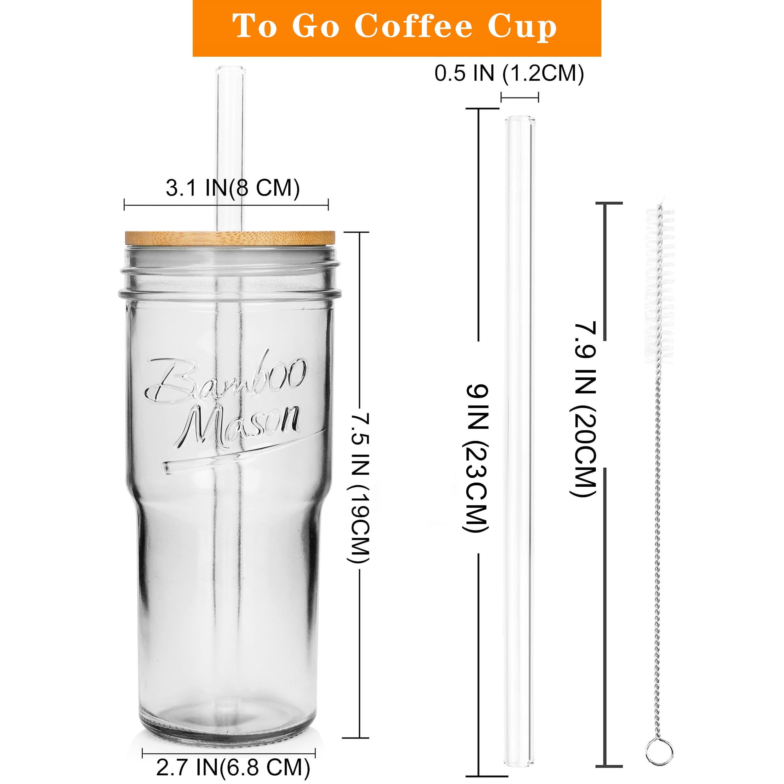 Summer Drinkware - Glass Cups With Lids And Straws 4 Packs, 24 Oz Travel Coffee Mug Wide Mouth Mason Jar Iced Coffee Cup Smoothie Cup Glass Tumbler Tea Cup Clear Water Cups Drinking Jars Glasses BBQ Party Pitcher With Lid