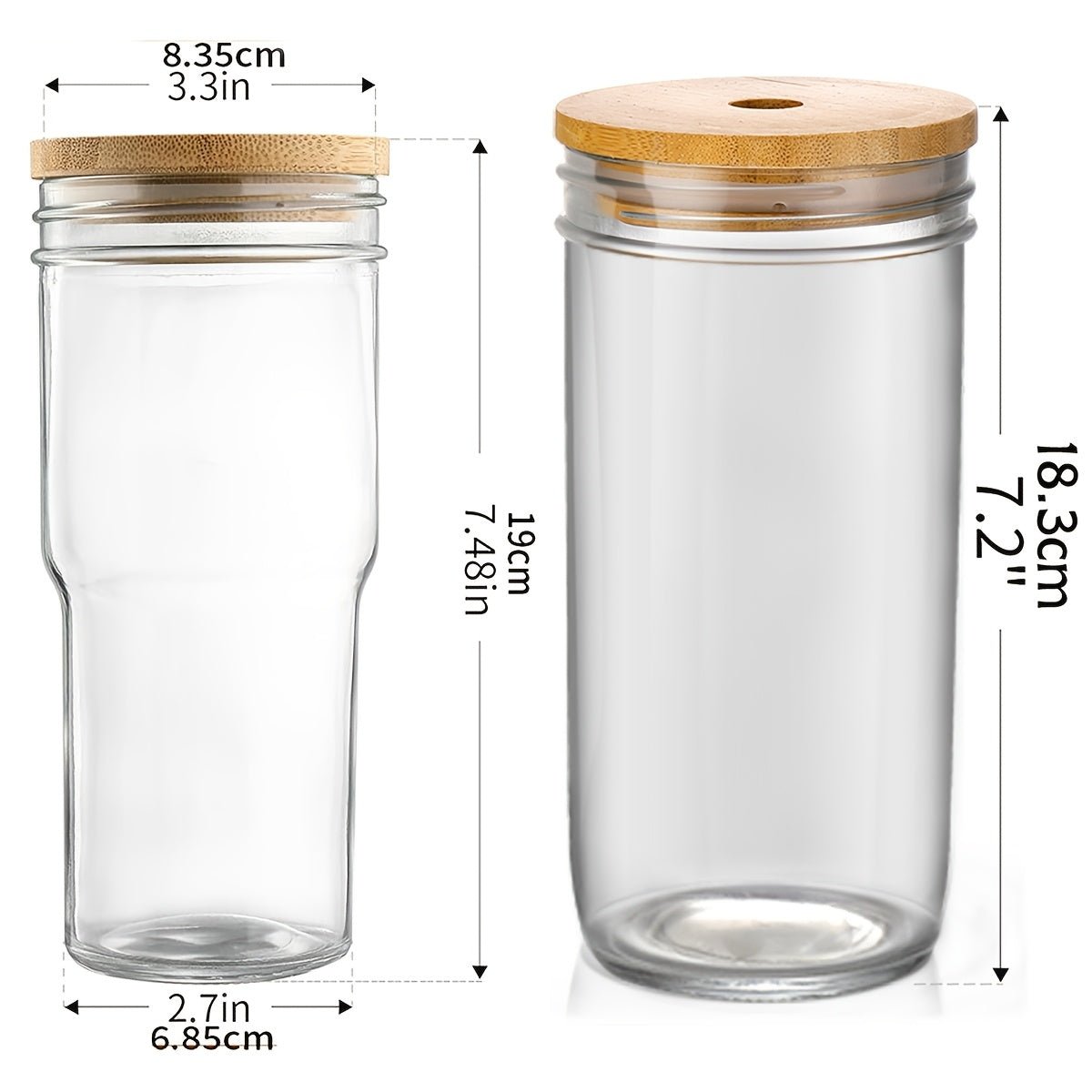 Glasses Set - 18pcs/set (4 Cups + 4 Wooden Lids + 4 Plastic Lids + 4 Straws + 2 Straw Brushes), 24 Oz Smoothie Glasses - Boba Mason Jar, Wide Mouth Milk Tea Cups, Drinking Cups, Iced Coffee Glasses.