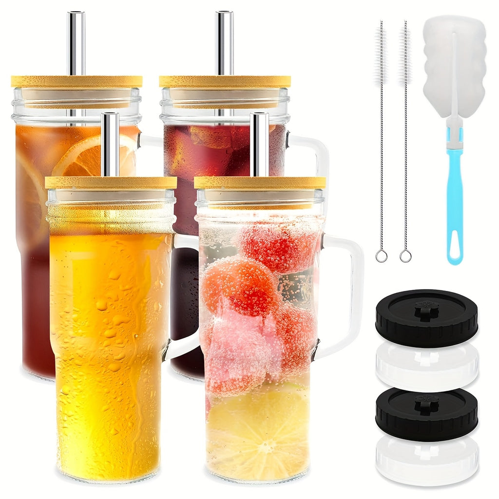 2/4pcs Glass Cup, Car Cup, Handle Glass Cup, Large Capacity Water Cup, Suitable for Coffee, Milk Tea, Drinks, Hot and Cold, Convenient to Carry