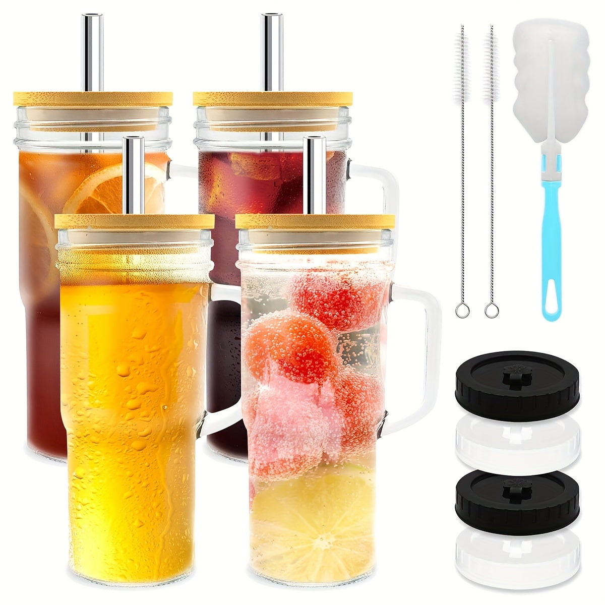 2/4pcs Glass Cup, Car Cup, Handle Glass Cup, Large Capacity Water Cup, Suitable for Coffee, Milk Tea, Drinks, Hot and Cold, Convenient to Carry