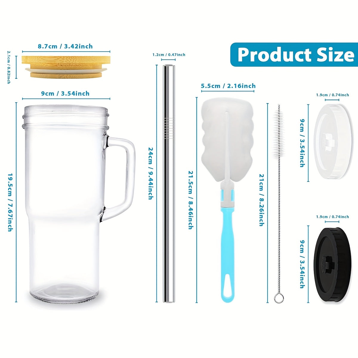 2/4pcs Thickened Large Capacity Glass Cup with Lid, Straw, Handle, Wide Mouth Drinking Cup, Fitness Sports Cup, Coffee Cup Glass, Housewarming Gift New Home, Cup with Lid And Straw, Reusable Glassware, Modern Drinkware Set, Sleek Glass Cup, Premium