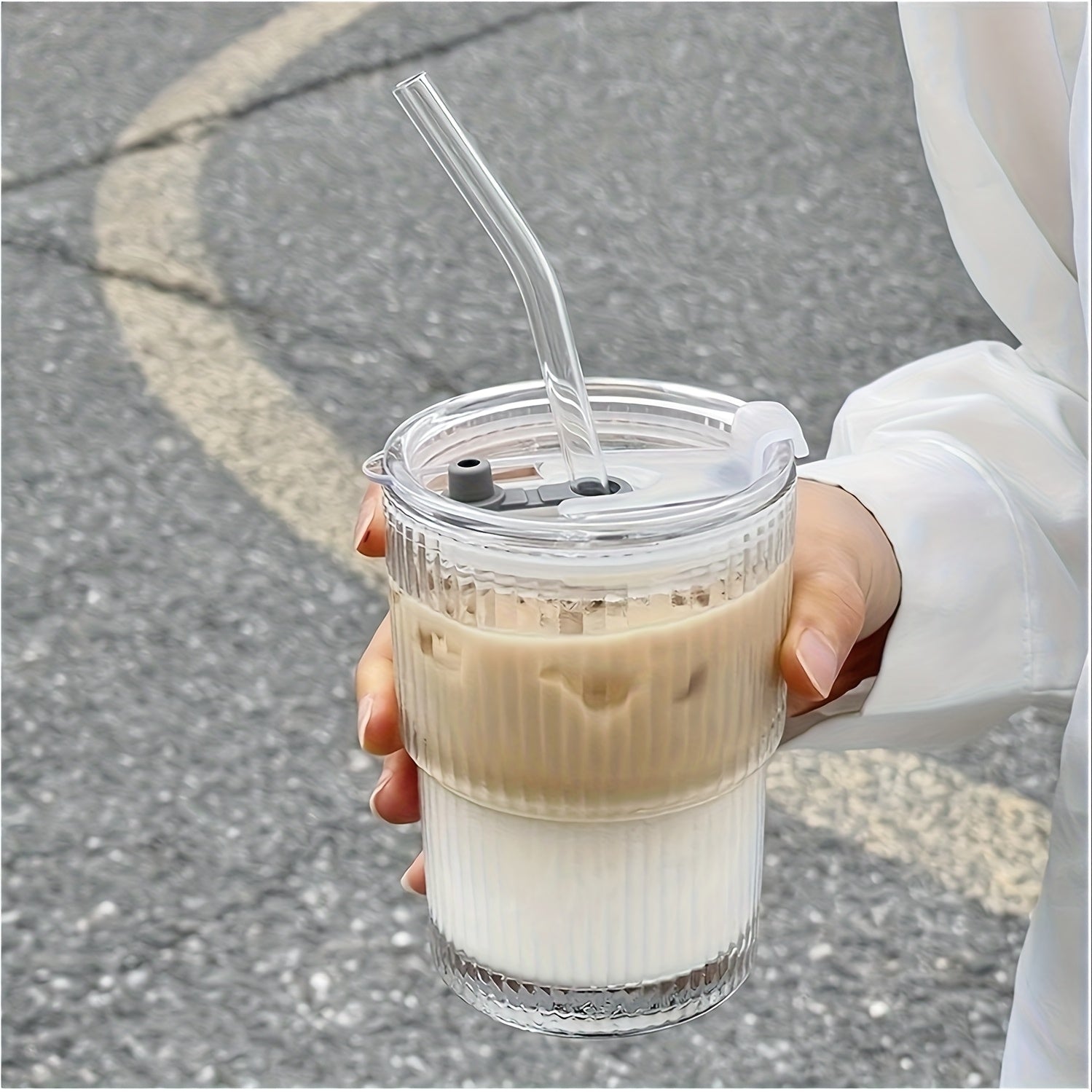 2/4pcs Premium Glass Coffee Cups with Straws and Lids, 360ml/12.17oz - Durable Drinking Glasses, Perfect for Coffee, Tea, Milk, Ideal for Home & Office Use, Holiday Gifts, Couples Gift
