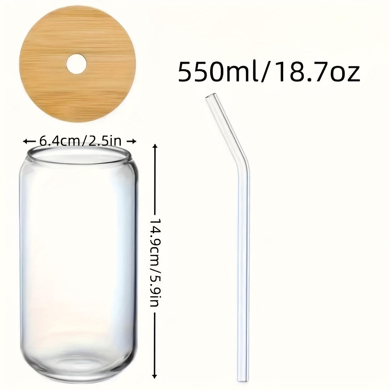 6/12pcs, Glass Straw Cups with Bamboo Lids, Perfect for Mason Jar Cups, Iced Coffee Cups, Milk Tea Cups, Soda Water, Boba Tea, Reusable, Suitable for Furniture Kitchens, Hotels, Home Party Supplies, 18.7 Ounces/550 Milliliters