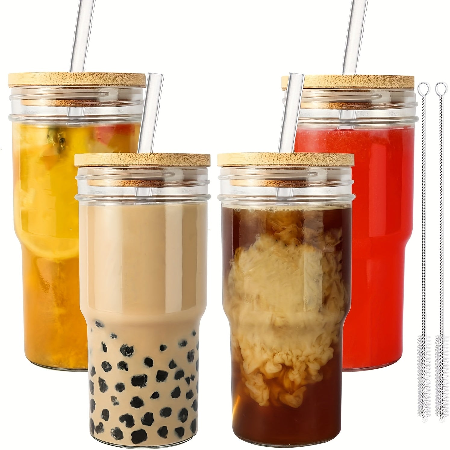 4pcs Glass Cups, Cute Mugs, Car Cups, Simple Water Cups, Reusable, Easy to Clean, Sealed, Leak-proof, Gift Preferred