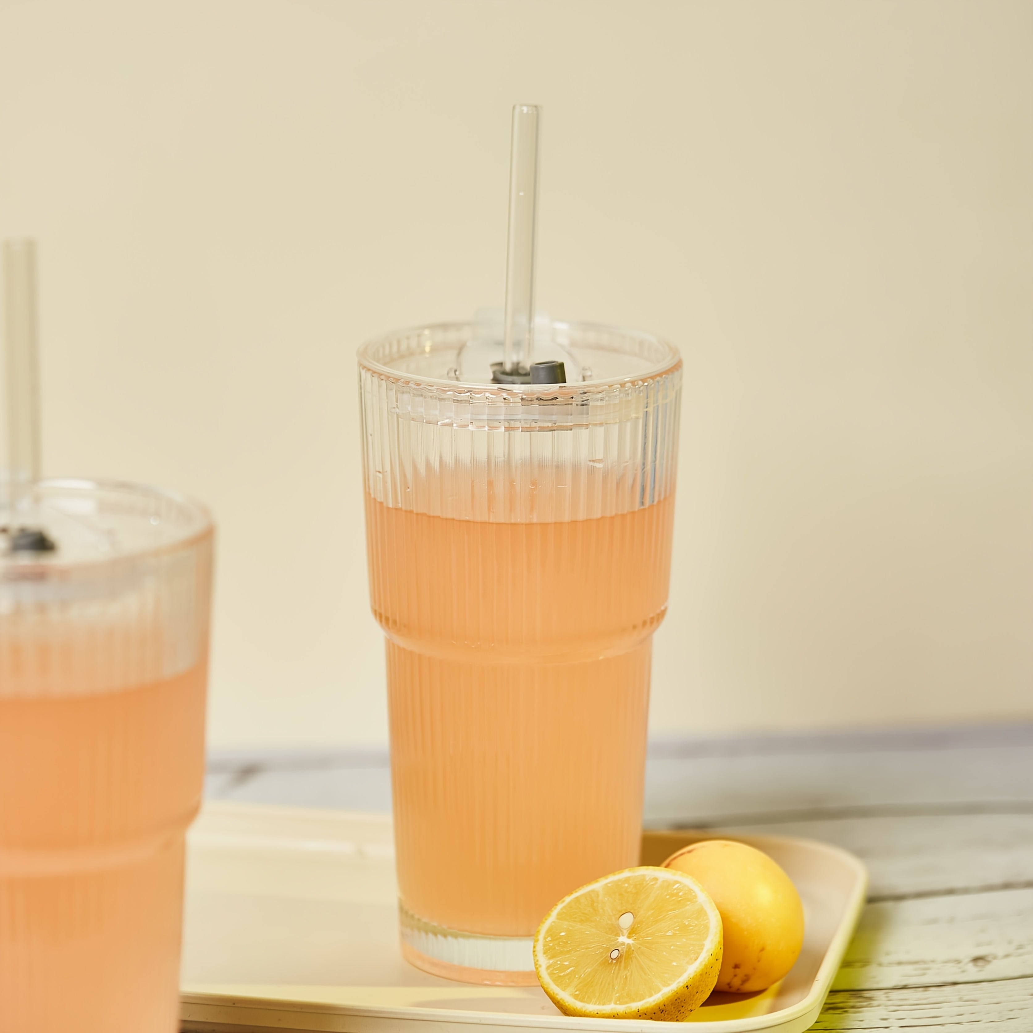 2pcs, 600ml/20oz Large Striped Glass with Lid - Reusable, Suitable for Cold Drinks, Juice, And Coffee - Ideal for Home, Office, And Holiday Gatherings, Perfect for Mother's Day And Easter Gifts.