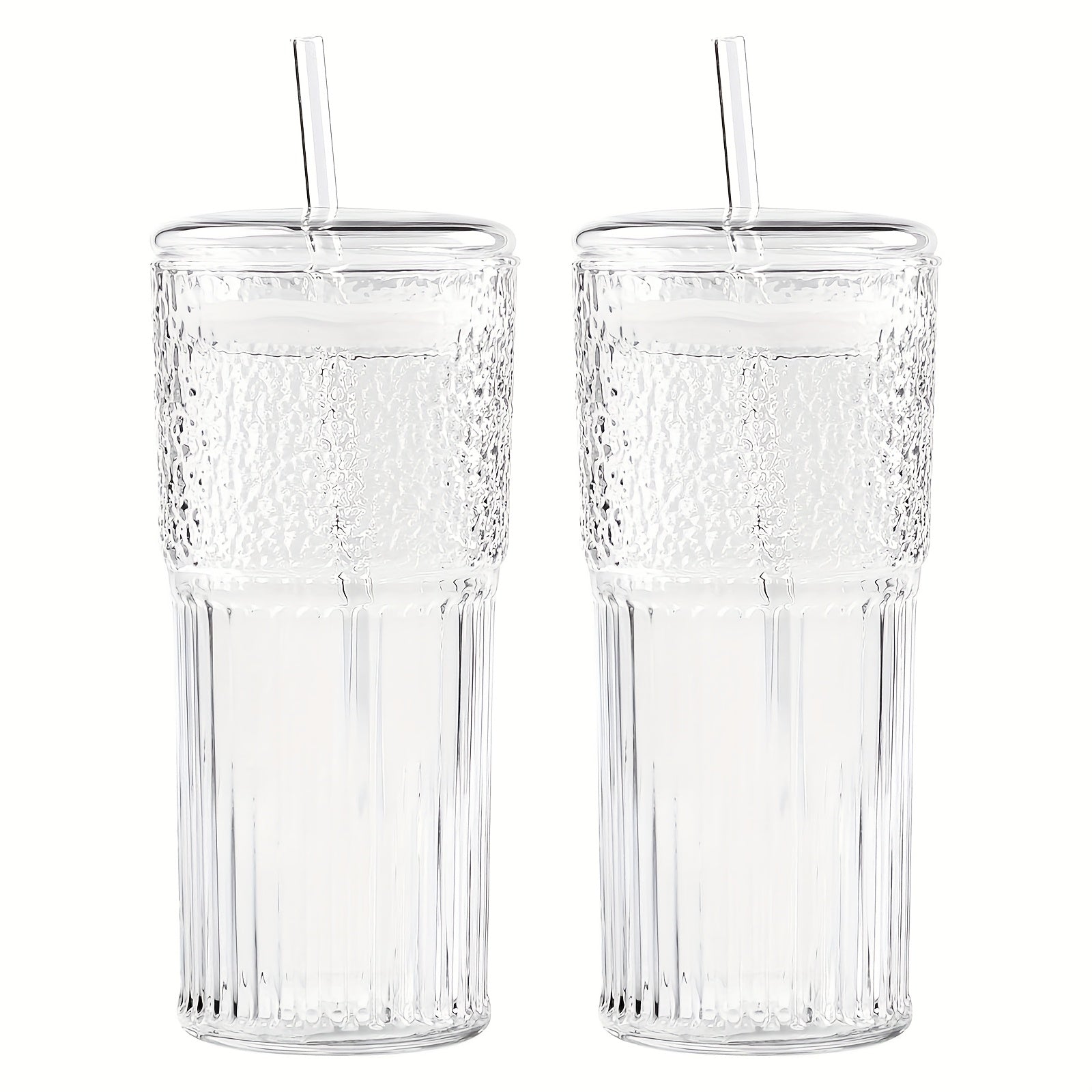 2pcs 20oz Glass Tumbler Set with Lids And Glass Straws Reusable Iced Coffee Cups Juice And Milk Bottles Perfect Family Gift