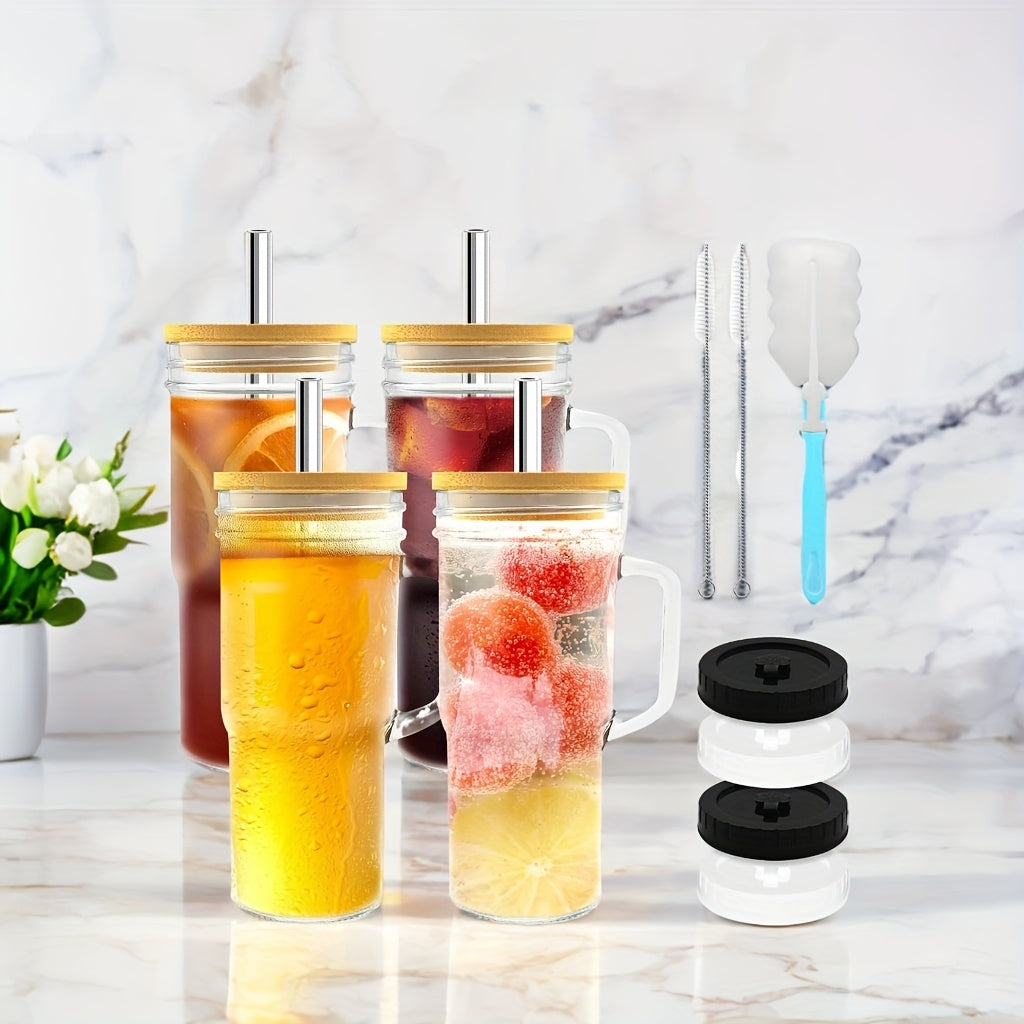 2/4pcs Glass Cup, Car Cup, Handle Glass Cup, Large Capacity Water Cup, Suitable for Coffee, Milk Tea, Drinks, Hot and Cold, Convenient to Carry