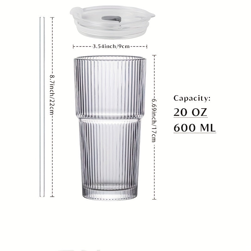 2pcs, 600ml/20oz High-value Glass Cups With Lids And 2 Straws, Thick Glass, Portable Drinking Cups - Coffee Cups, Beverage Cups, Smoothie Cups, Coffee Cups, Party Cups, Exquisite Gifts - Mother'S Day Gifts, Birthday Gifts