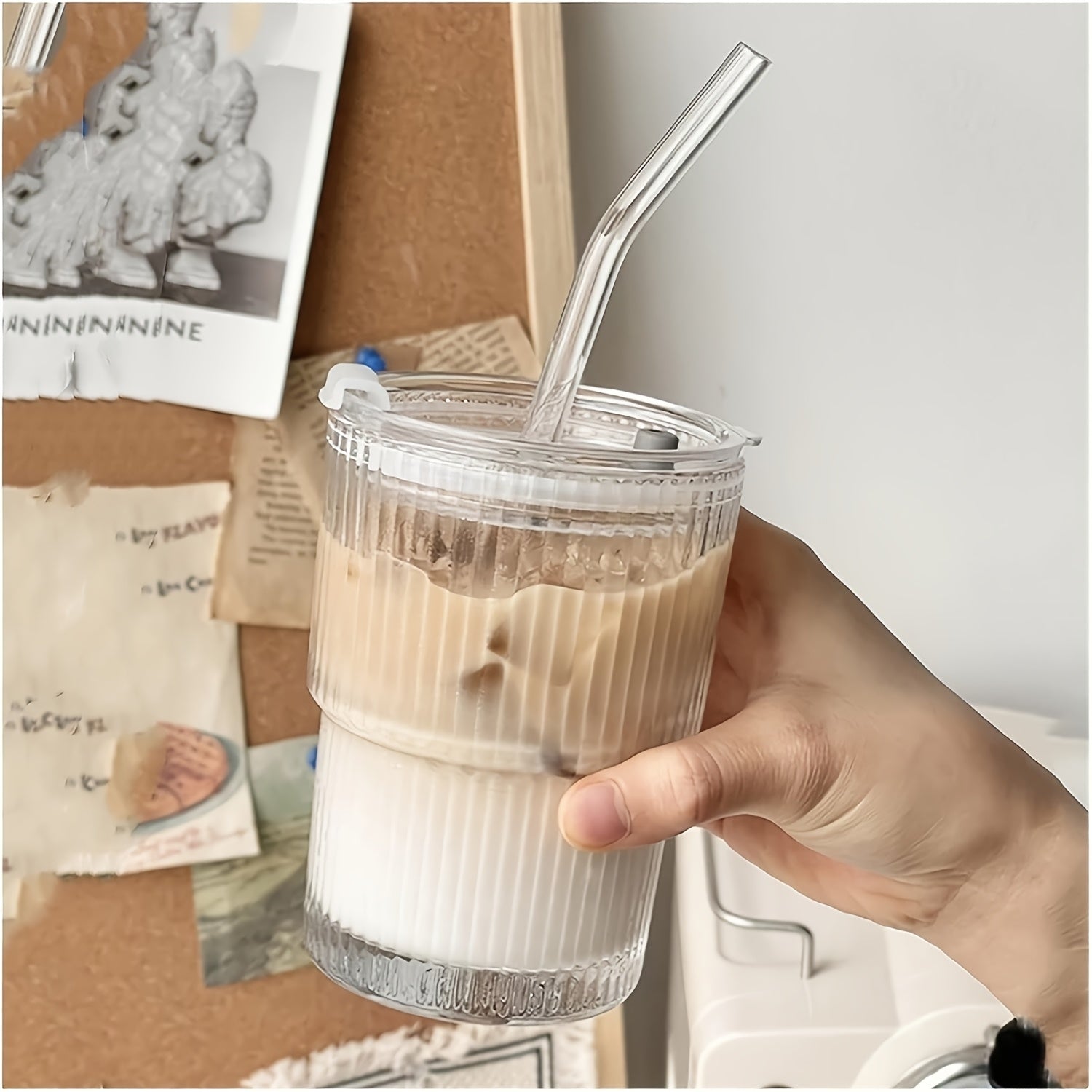 2/4pcs Premium Glass Coffee Cups with Straws and Lids, 360ml/12.17oz - Durable Drinking Glasses, Perfect for Coffee, Tea, Milk, Ideal for Home & Office Use, Holiday Gifts, Couples Gift
