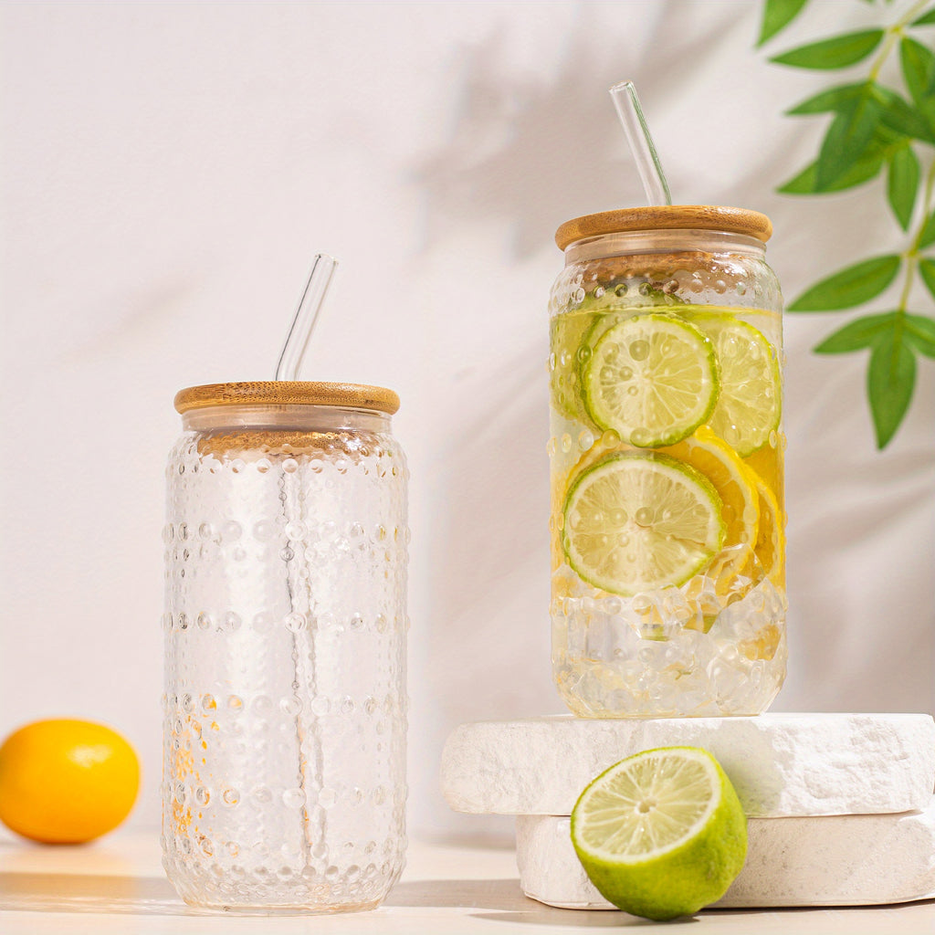 All Glass Iced Coffee Cup With Lids and Straws, 17 OZ Glass Tumbler for Water Smoothie Juice Drinks