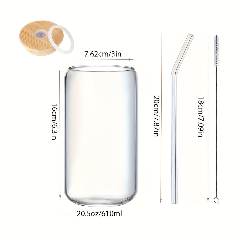 20oz Glasses Set Of 4, Drinking Glasses with Lids And Straws, Sealing Rubber Ring Heat Resistant Borosilicate Material, Reusable Iced Coffee Cups, Juice, Milk, Christmas Gifts, New Year's Gifts