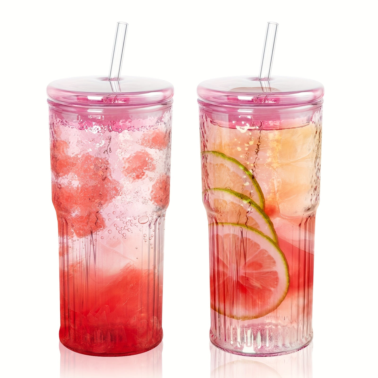 2pcs 20oz Glass Tumbler Set with Lids And Glass Straws Reusable Iced Coffee Cups Juice And Milk Bottles Perfect Family Gift