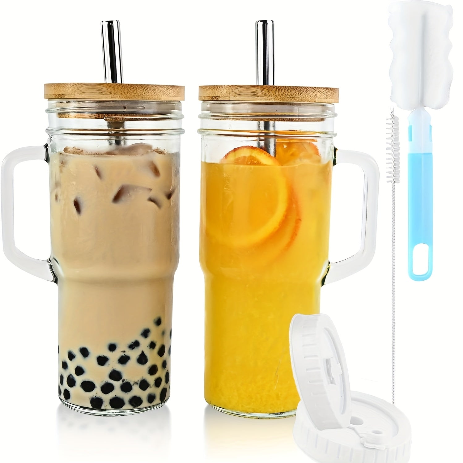 2/4pcs Glass Cup, Car Cup, Handle Glass Cup, Large Capacity Water Cup, Suitable for Coffee, Milk Tea, Drinks, Hot and Cold, Convenient to Carry