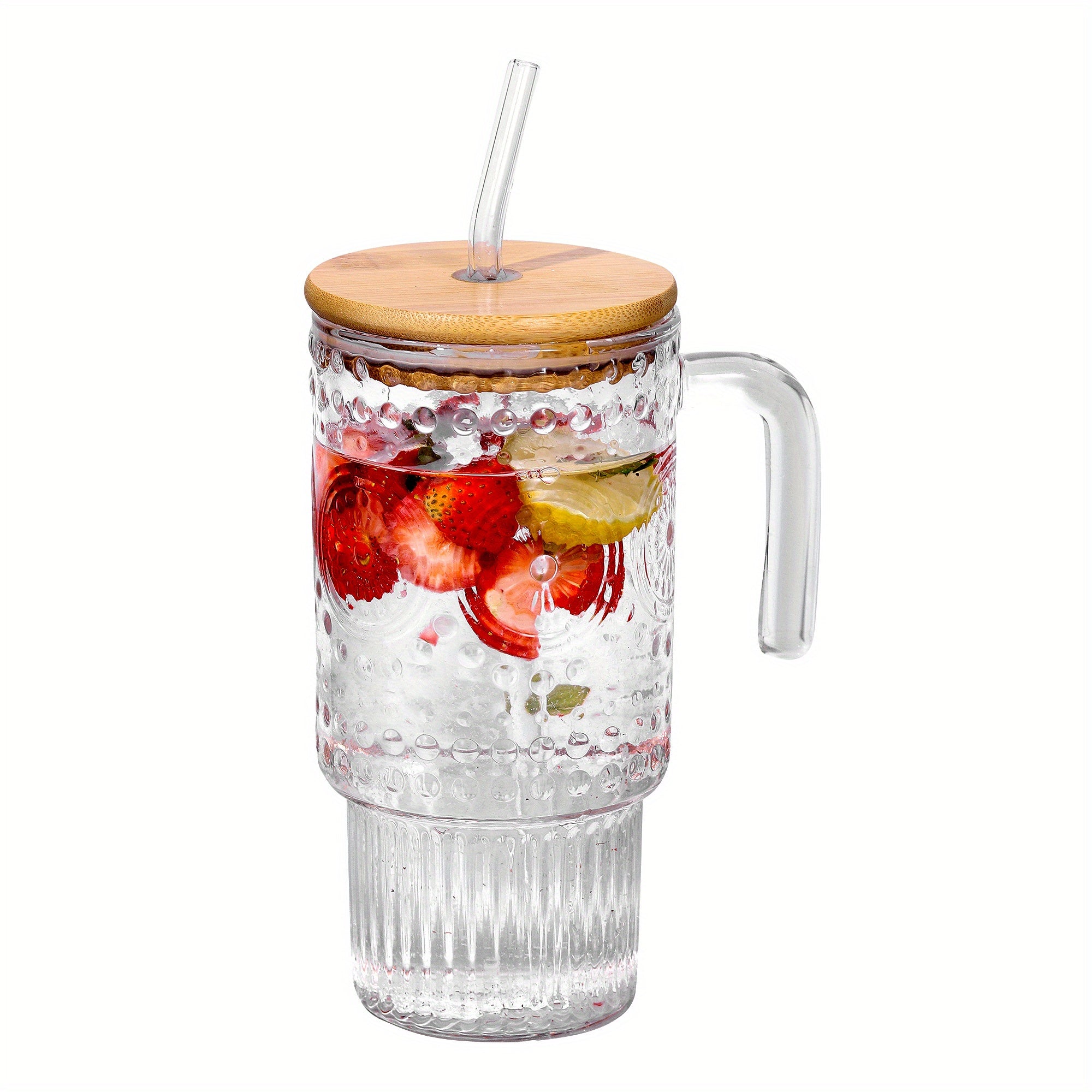 24Oz Glass with Lid And Straw, Cold And Hot Drink Cups, Milk Tea Cups, Juice Glasses, Milk Mocha Cups, Breakfast Cup Beverage Containers, Gifts for Family And Friends