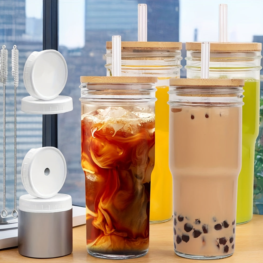 4pcs Glass Cups, Cute Mugs, Car Cups, Simple Water Cups, Reusable, Easy to Clean, Sealed, Leak-proof, Gift Preferred