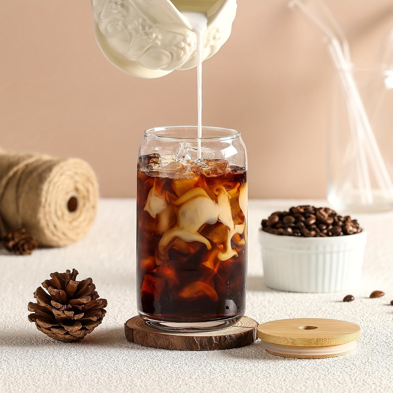 6pcs, 18.6oz/550ml, Including Lid, Straw, Straw Brush Glass Cup Set, Elegant Shaped Drinking Cup Is The Ideal Gift, Can Shaped Glass Cup Suitable for Any Beverage And Any Occasion, Food Safe And Beautiful