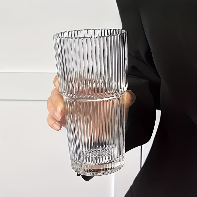 2/4pcs Vintage Striped Glasses, Glasses With Glass Straws, 19 Oz Coffee Mugs, Thickened High Borosilicate Material Glasses, Perfect For Iced Coffee, Juice, Drinks, Family And Parties
