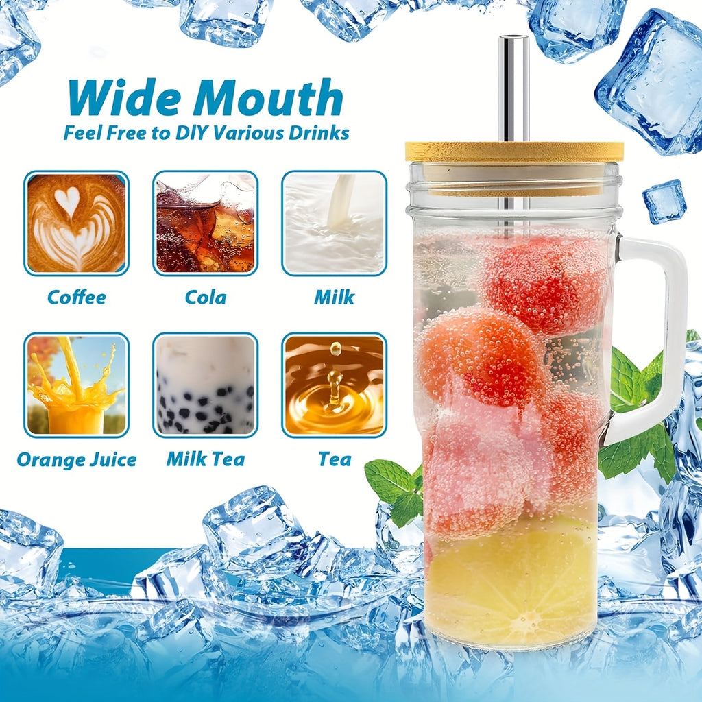 2/4pcs Glass Cup, Car Cup, Handle Glass Cup, Large Capacity Water Cup, Suitable for Coffee, Milk Tea, Drinks, Hot and Cold, Convenient to Carry