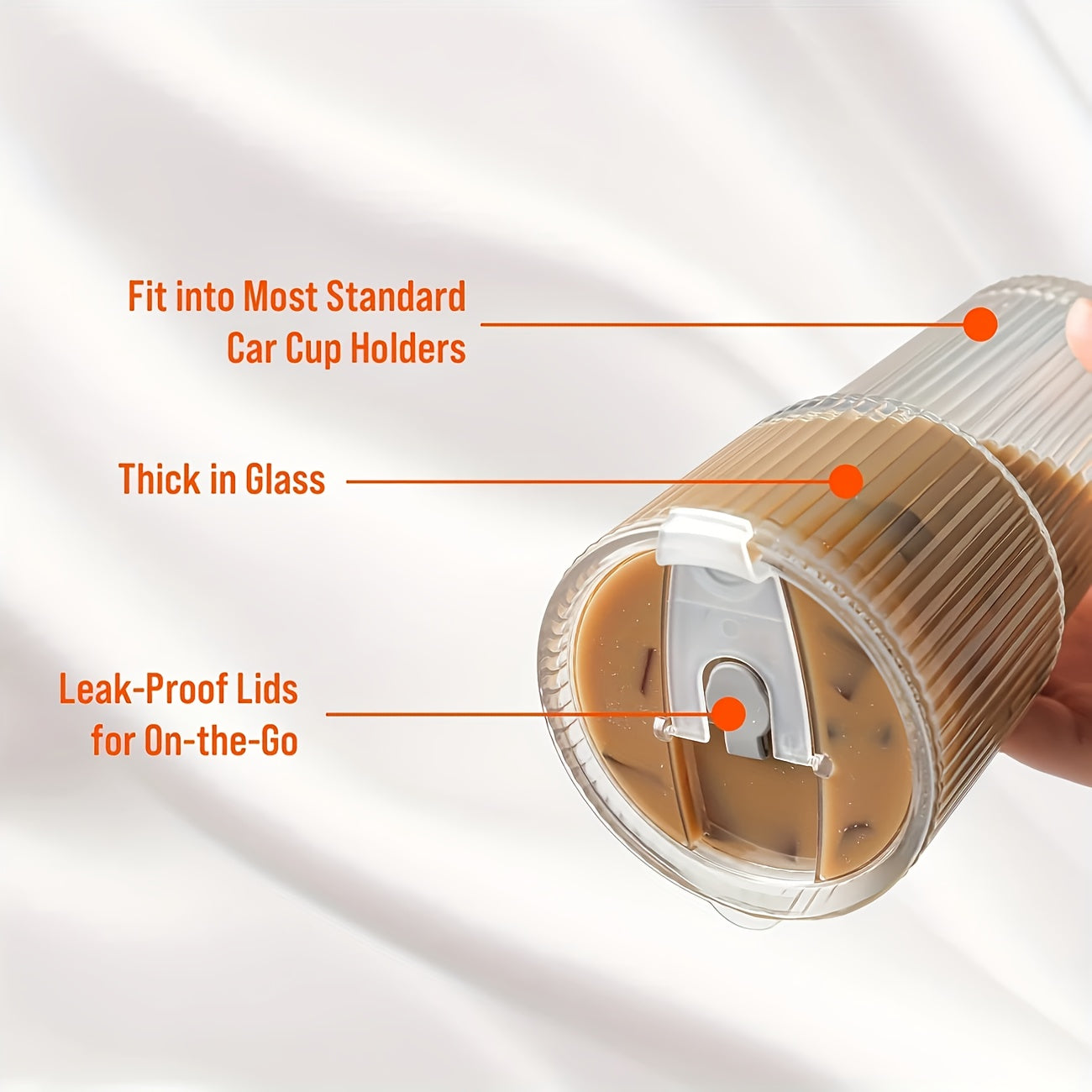 1/2 Ins Large Capacity Reusable Glass Cup with Leak-Proof Lid & Straw - Vertical Striped Design, Oval Shape for Hot & Cold Beverages - Modern Drinkware for Coffee, Tea, Juice - Perfect for Home, Office, Travel, Holiday Gifts, Office Drinkware, Stylish