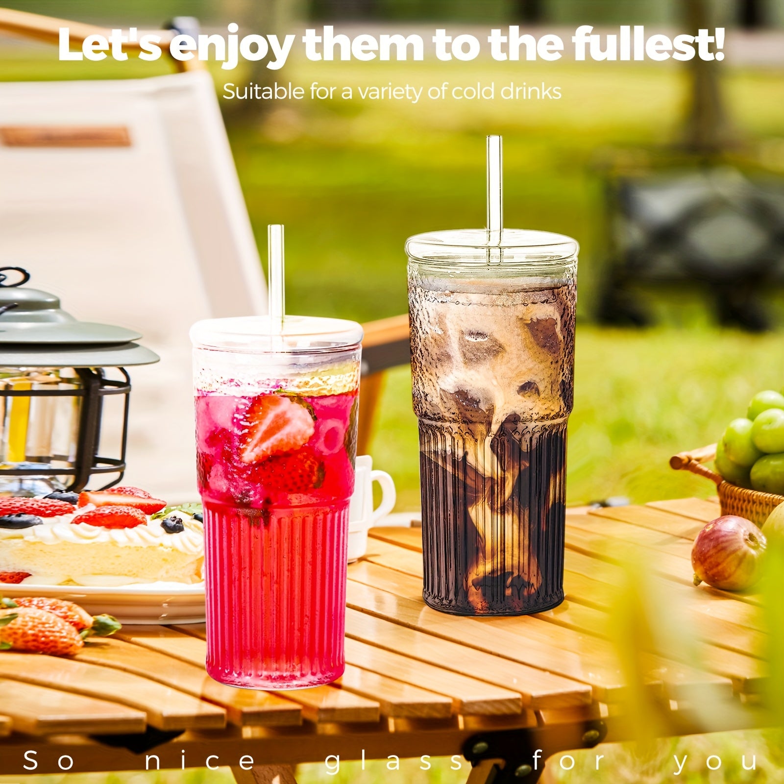[Reusable Tumbler] 20oz Reusable Glass Tumbler Set With Lids And Straws | 2 Or 4 Pack, Ideal For Iced Coffee, Juice, Milk, Home And Gifts