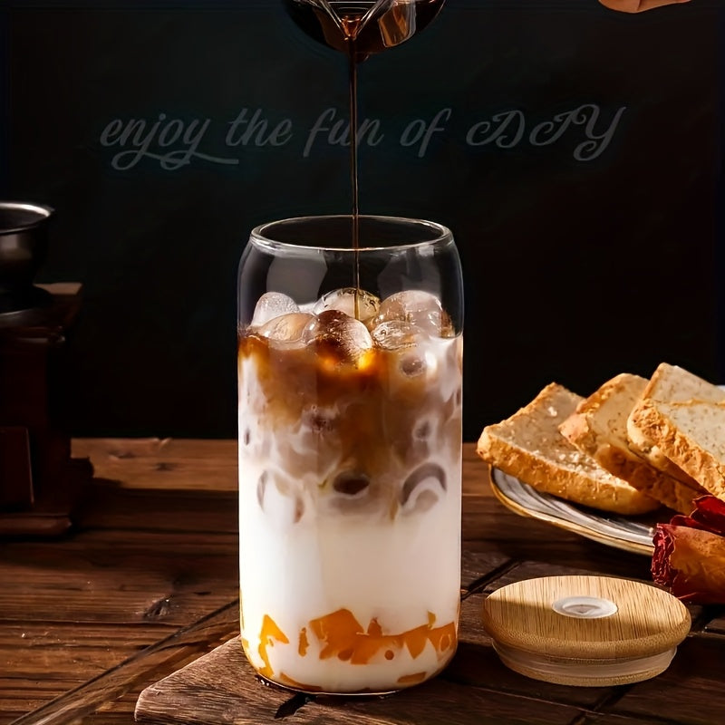 8pcs Glass Set, 20oz Coffee Mug with Lid & Straw, Mason Jar Mug, Iced Coffee Mug, Glass with Bamboo Lid, Cute Mug, Reusable, Holiday Gifts, Souvenirs, BBQ Drinking Mugs