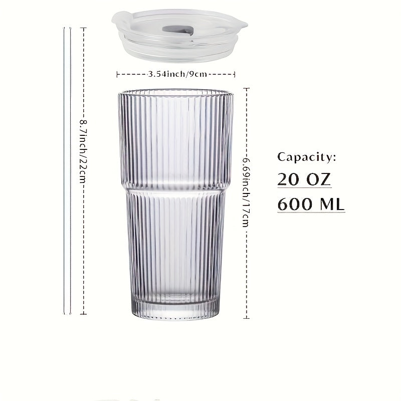 2pcs, 600ml/20oz Large Striped Glass with Lid - Reusable, Suitable for Cold Drinks, Juice, And Coffee - Ideal for Home, Office, And Holiday Gatherings, Perfect for Mother's Day And Easter Gifts.
