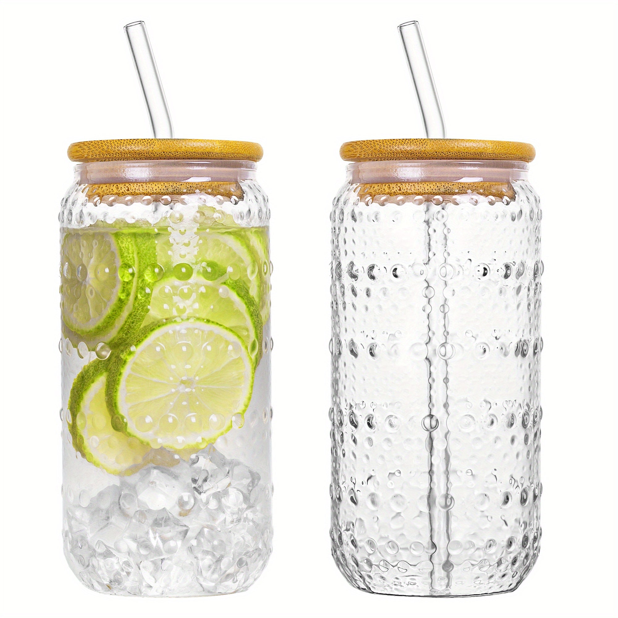 All Glass Iced Coffee Cup With Lids and Straws, 17 OZ Glass Tumbler for Water Smoothie Juice Drinks