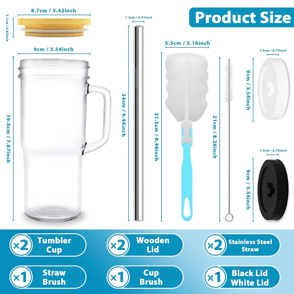4/2pcs Glasses with Lids And Straws 24 Oz/700 Ml Mason Jar Beverage Mugs with Handles Straw Brush Cup Brush for Iced Tea Or Coffee, Christmas, Halloween, Gift Mugs