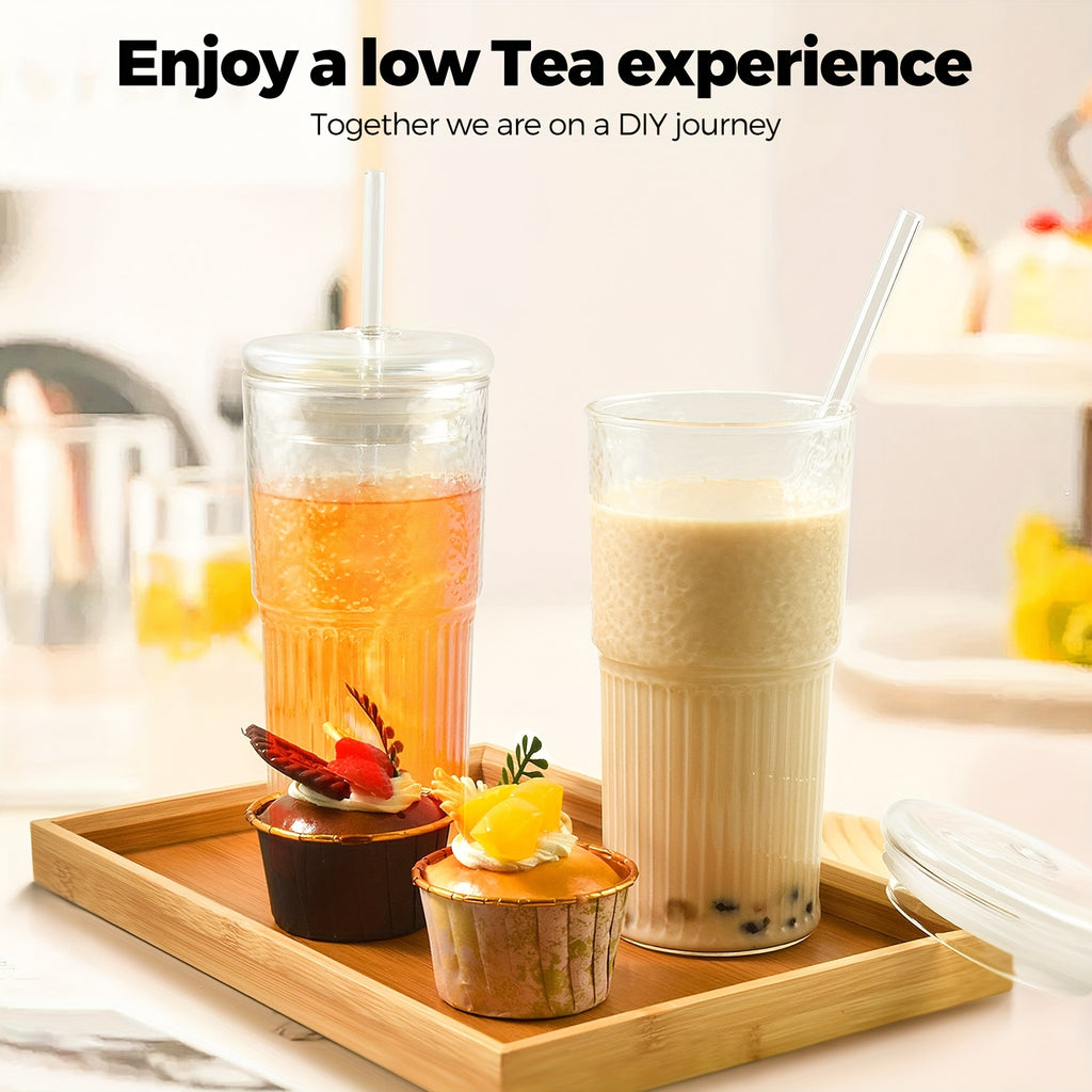 2pcs 20oz Glass Tumbler Set with Lids And Glass Straws Reusable Iced Coffee Cups Juice And Milk Bottles Perfect Family Gift