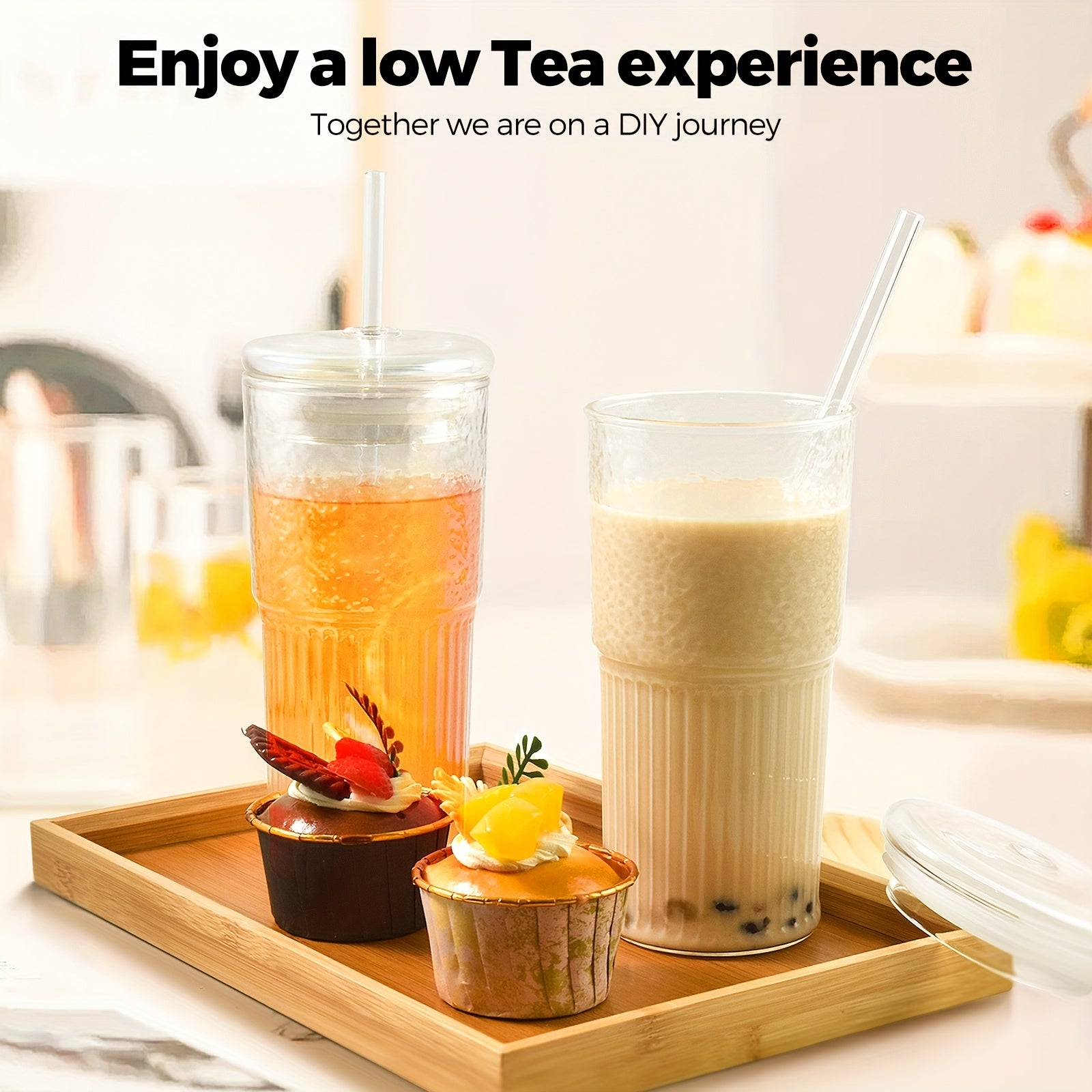 2pcs 20oz Glass Tumbler Set with Lids And Glass Straws Reusable Iced Coffee Cups Juice And Milk Bottles Perfect Family Gift