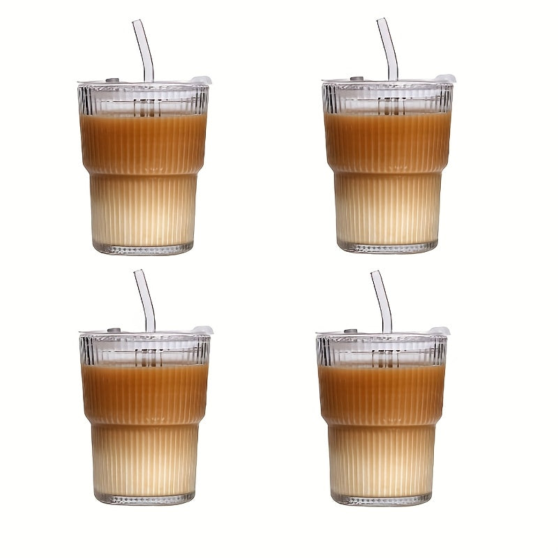 2/4pcs Premium Glass Coffee Cups with Straws and Lids, 360ml/12.17oz - Durable Drinking Glasses, Perfect for Coffee, Tea, Milk, Ideal for Home & Office Use, Holiday Gifts, Couples Gift