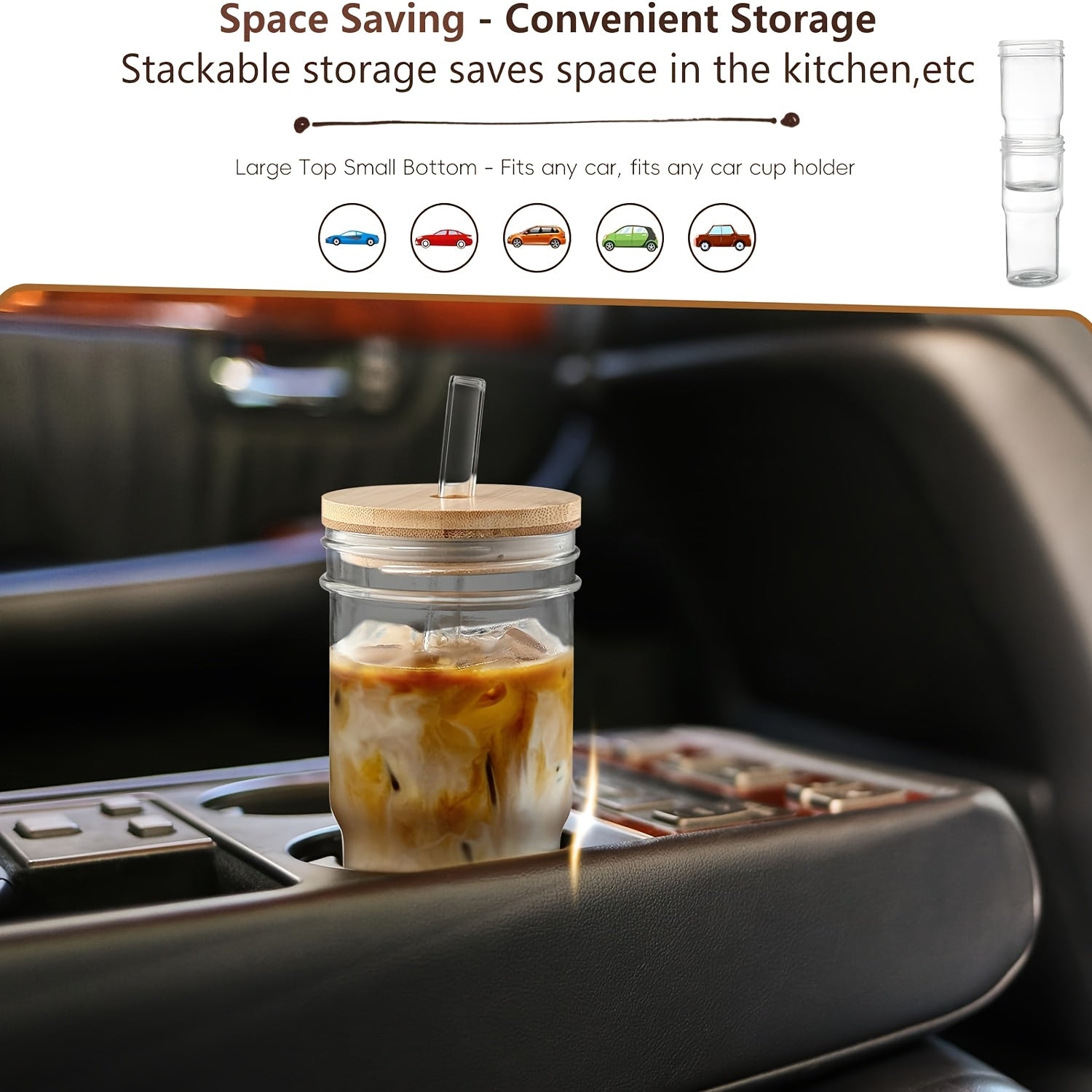 4pcs Glass Cups, Cute Mugs, Car Cups, Simple Water Cups, Reusable, Easy to Clean, Sealed, Leak-proof, Gift Preferred