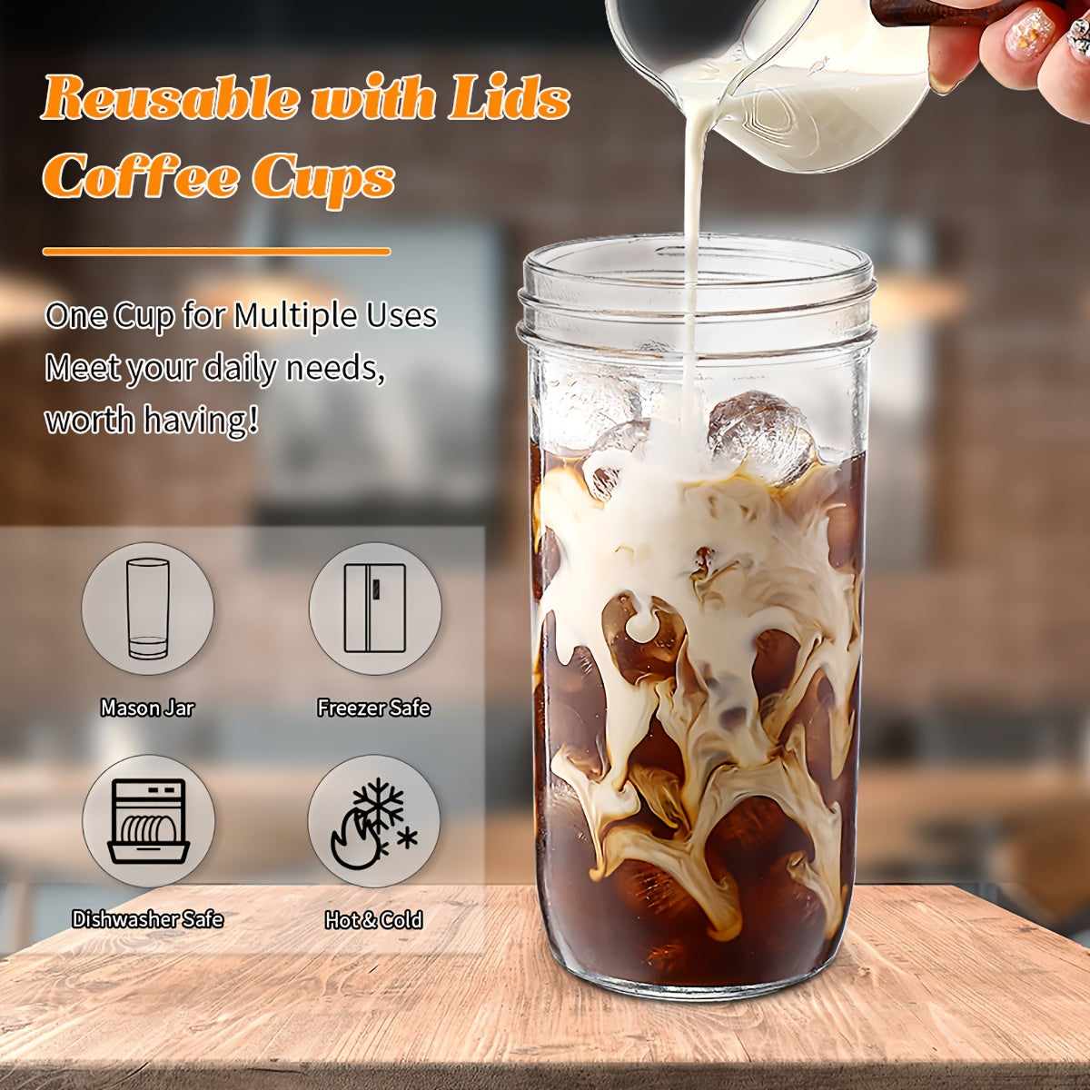 4pcs Glass Cup Set with Wooden Lids & Straws - BPA-Free, Reusable Drinking Jars for Hot & Iced Coffee, Tea, and Beverages - Ideal for Outdoor, Parties & Gifts - Christmas Essential, Cup Accessories