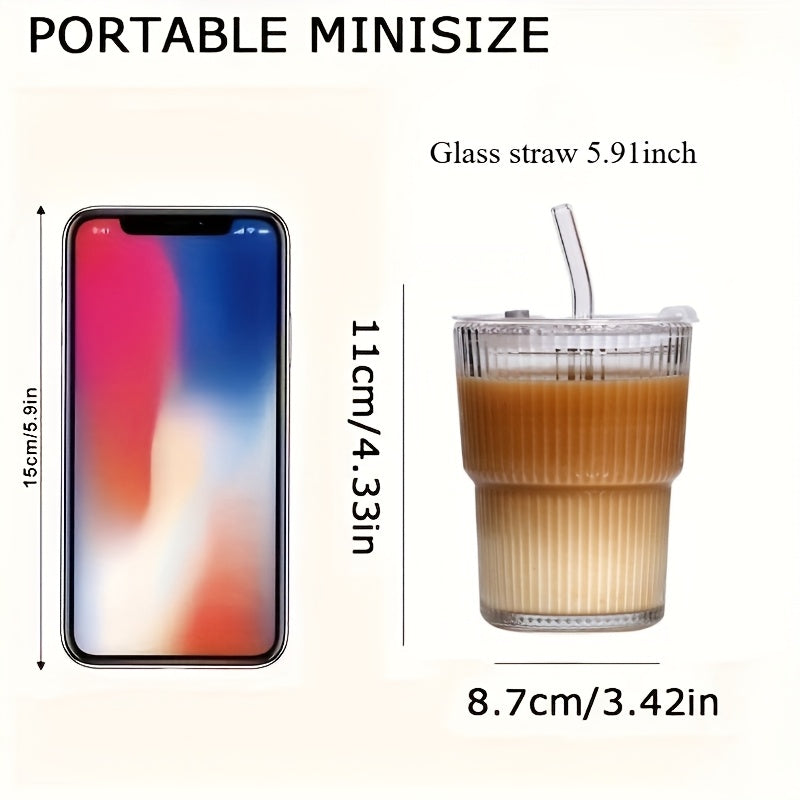 2/4pcs Premium Glass Coffee Cups with Straws and Lids, 360ml/12.17oz - Durable Drinking Glasses, Perfect for Coffee, Tea, Milk, Ideal for Home & Office Use, Holiday Gifts, Couples Gift