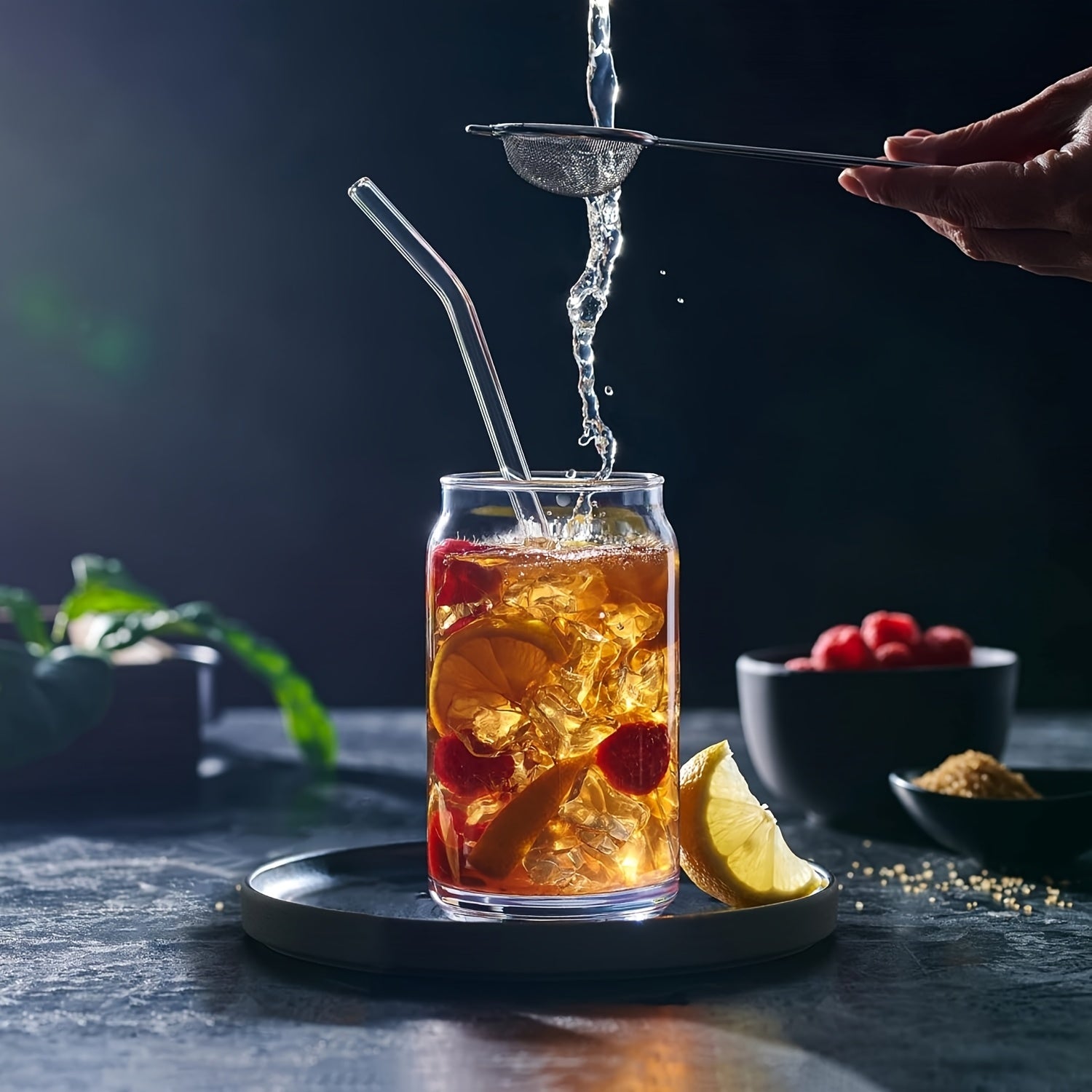 6/12pcs, Glass Straw Cups with Bamboo Lids, Perfect for Mason Jar Cups, Iced Coffee Cups, Milk Tea Cups, Soda Water, Boba Tea, Reusable, Suitable for Furniture Kitchens, Hotels, Home Party Supplies, 18.7 Ounces/550 Milliliters