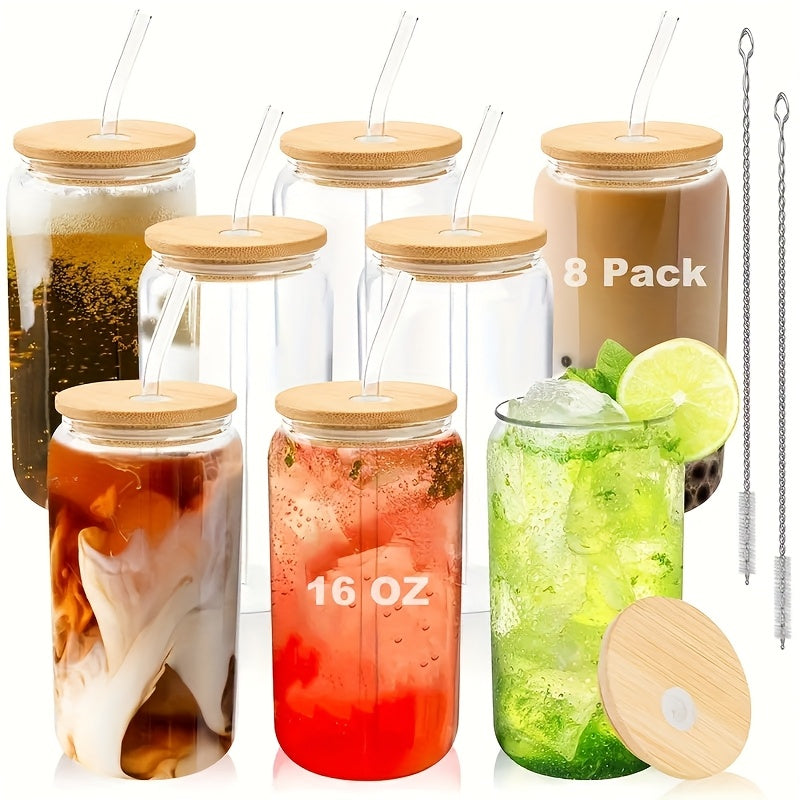 6/8/16pcs Glasses, 16oz Insulated Glasses with Lids And Straws, Jar Glasses for Gifts, Parties, Drinking Glass Sets, Iced Coffee Mugs, Cute Tea Mugs, Homemade Drinking Glasses.
