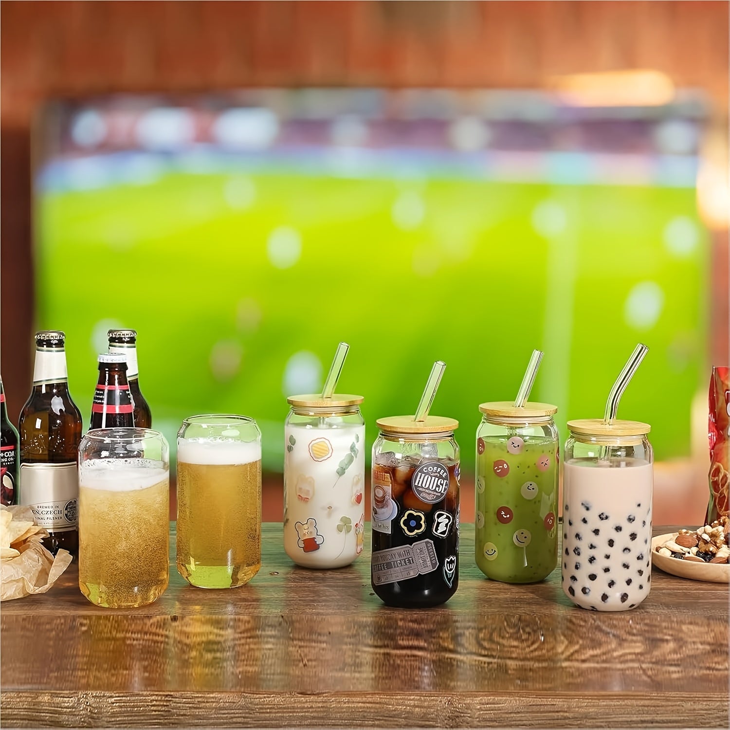 6/8/16pcs Glasses, 16oz Insulated Glasses with Lids And Straws, Jar Glasses for Gifts, Parties, Drinking Glass Sets, Iced Coffee Mugs, Cute Tea Mugs, Homemade Drinking Glasses.