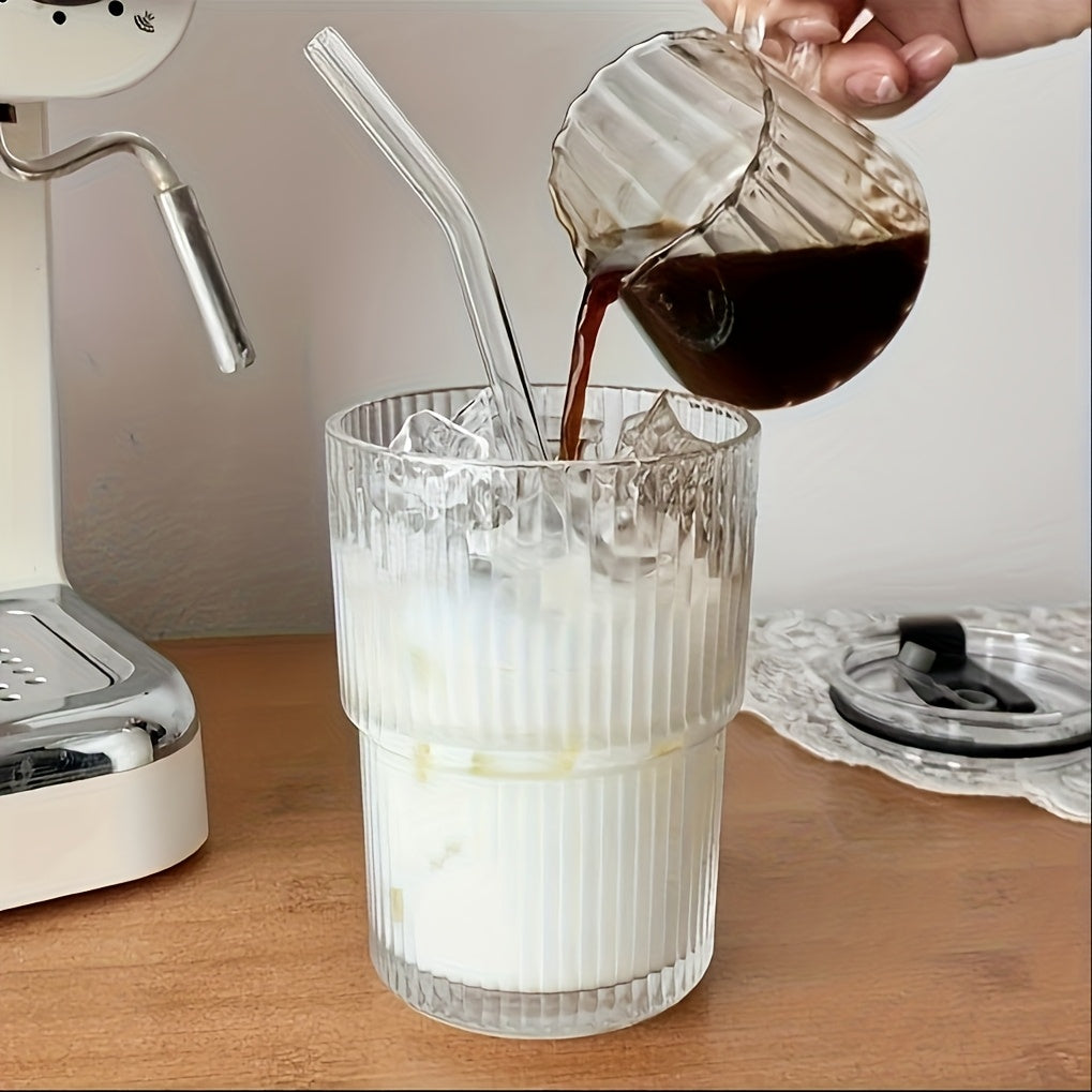 2/4pcs Premium Glass Coffee Cups with Straws and Lids, 360ml/12.17oz - Durable Drinking Glasses, Perfect for Coffee, Tea, Milk, Ideal for Home & Office Use, Holiday Gifts, Couples Gift