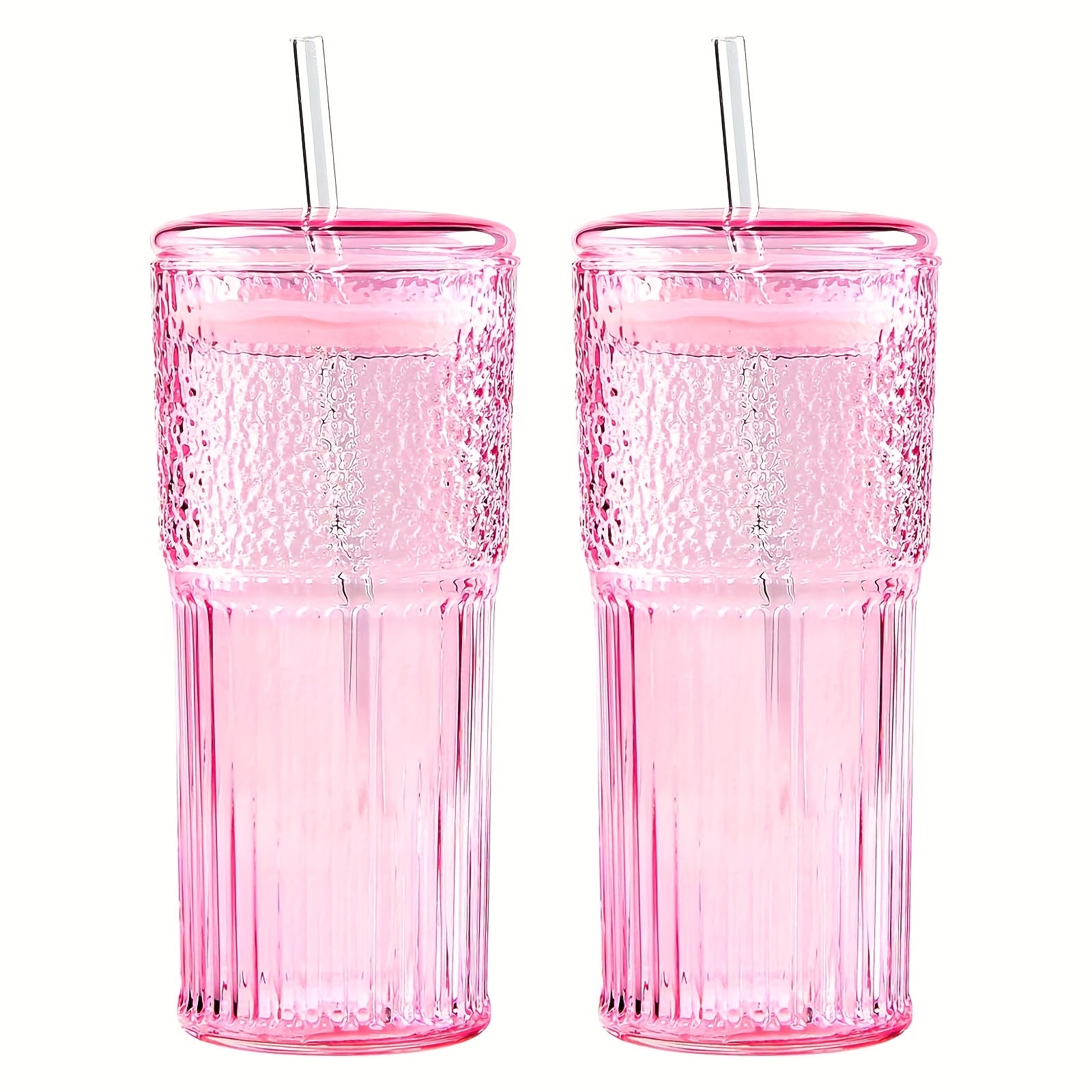 2pcs 20oz Glass Tumbler Set with Lids And Glass Straws Reusable Iced Coffee Cups Juice And Milk Bottles Perfect Family Gift
