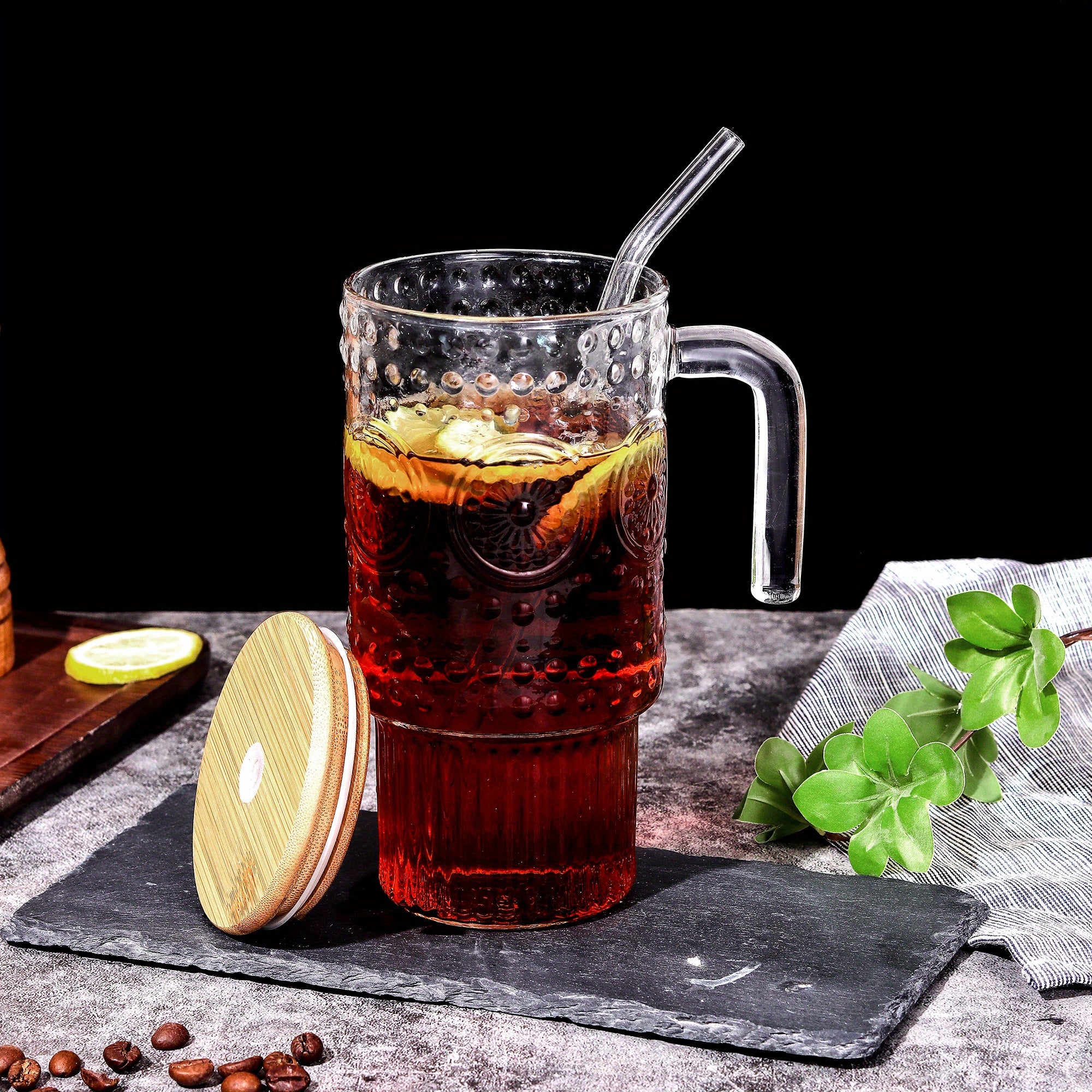 24Oz Glass with Lid And Straw, Cold And Hot Drink Cups, Milk Tea Cups, Juice Glasses, Milk Mocha Cups, Breakfast Cup Beverage Containers, Gifts for Family And Friends