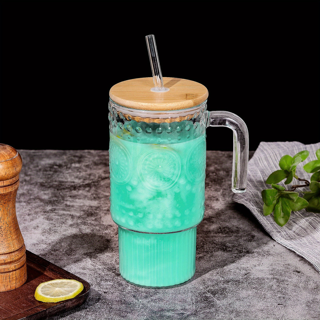 24Oz Glass with Lid And Straw, Cold And Hot Drink Cups, Milk Tea Cups, Juice Glasses, Milk Mocha Cups, Breakfast Cup Beverage Containers, Gifts for Family And Friends