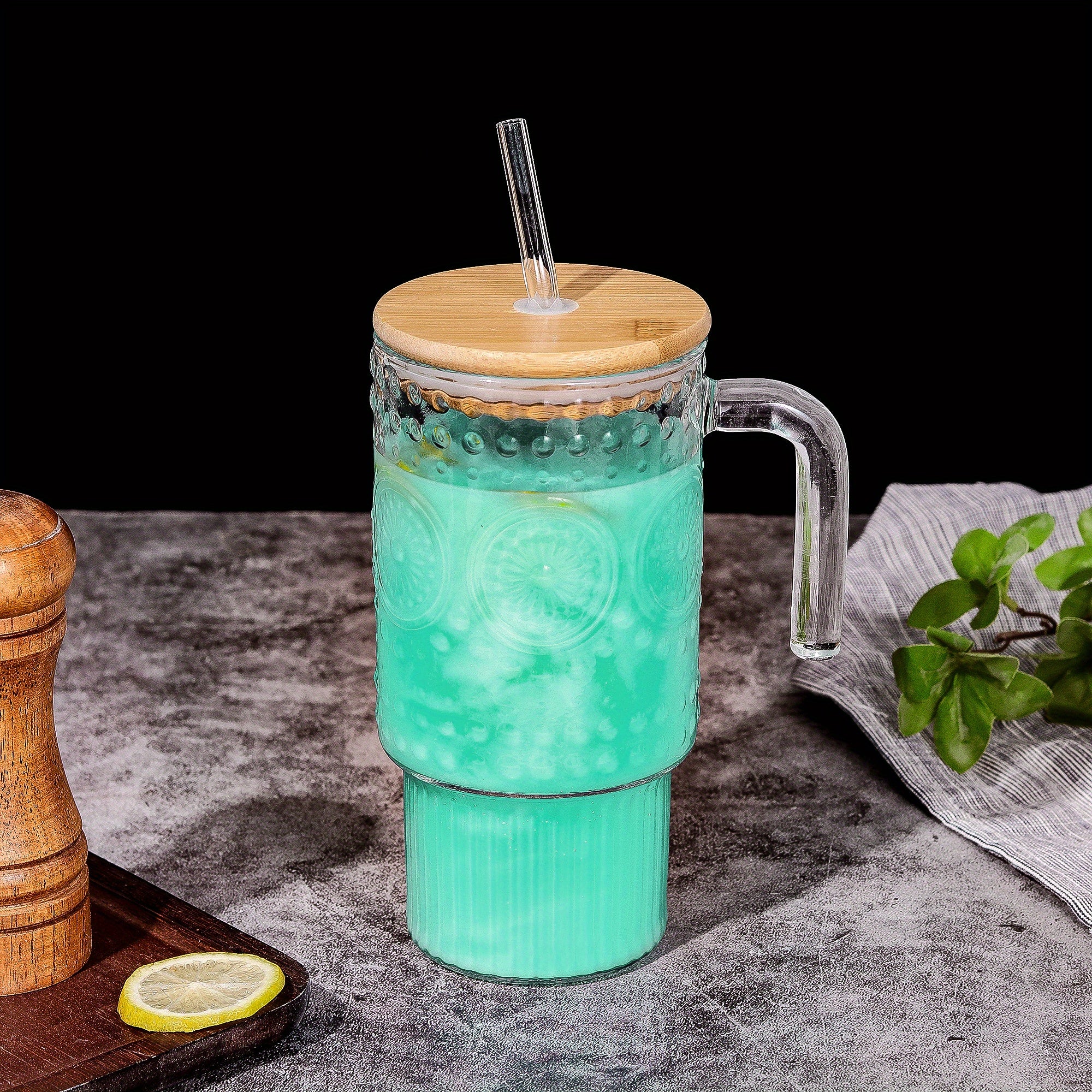 24Oz Glass with Lid And Straw, Cold And Hot Drink Cups, Milk Tea Cups, Juice Glasses, Milk Mocha Cups, Breakfast Cup Beverage Containers, Gifts for Family And Friends