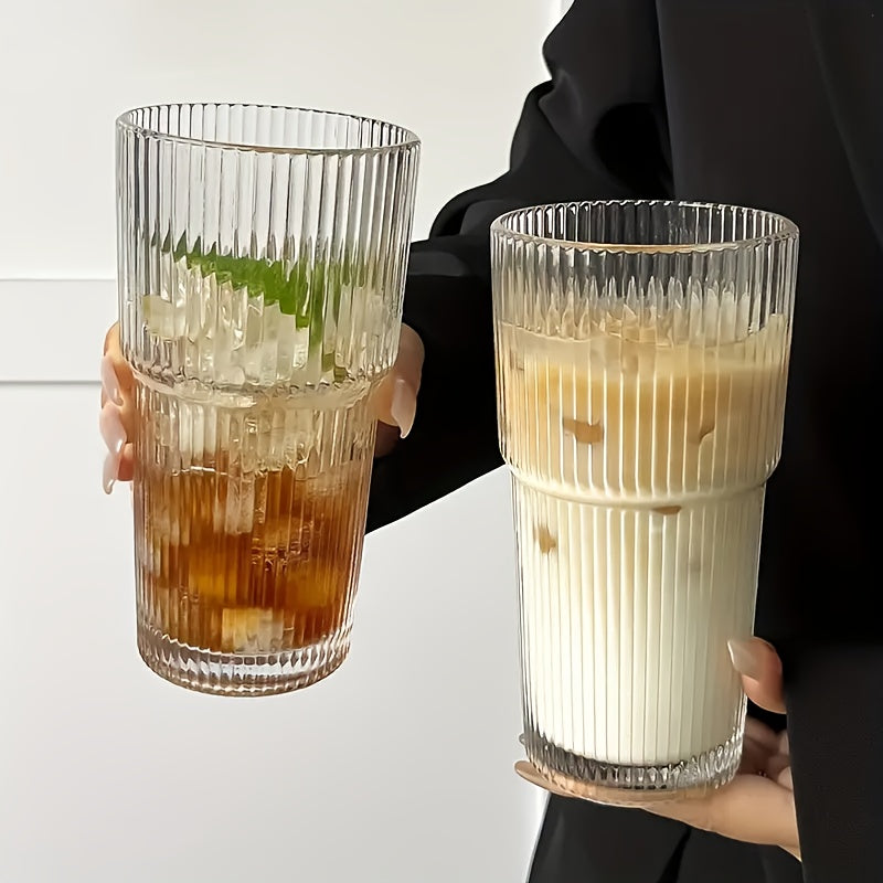 2/4pcs Vintage Striped Glasses, Glasses With Glass Straws, 19 Oz Coffee Mugs, Thickened High Borosilicate Material Glasses, Perfect For Iced Coffee, Juice, Drinks, Family And Parties