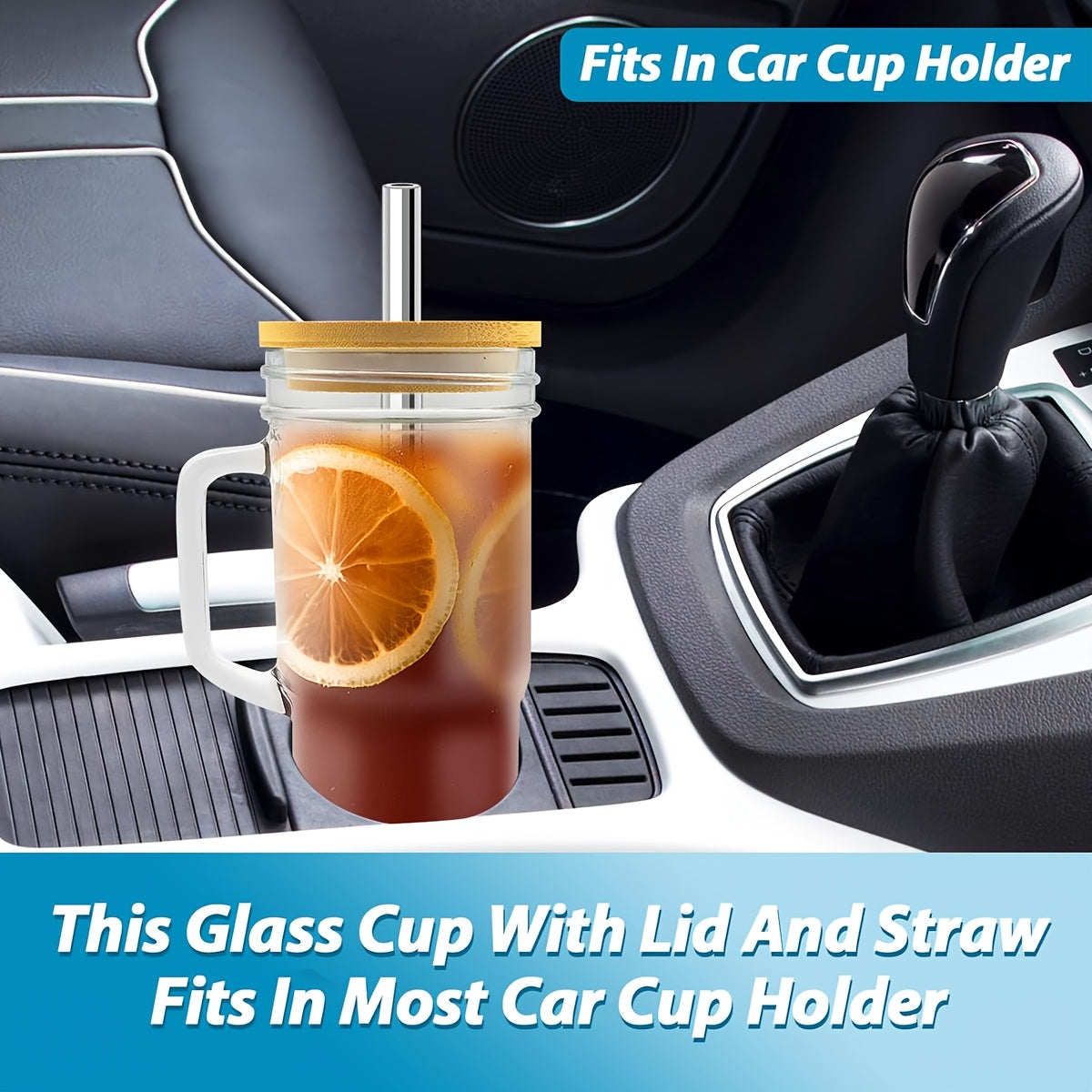 2/4pcs Glass Cup, Car Cup, Handle Glass Cup, Large Capacity Water Cup, Suitable for Coffee, Milk Tea, Drinks, Hot and Cold, Convenient to Carry